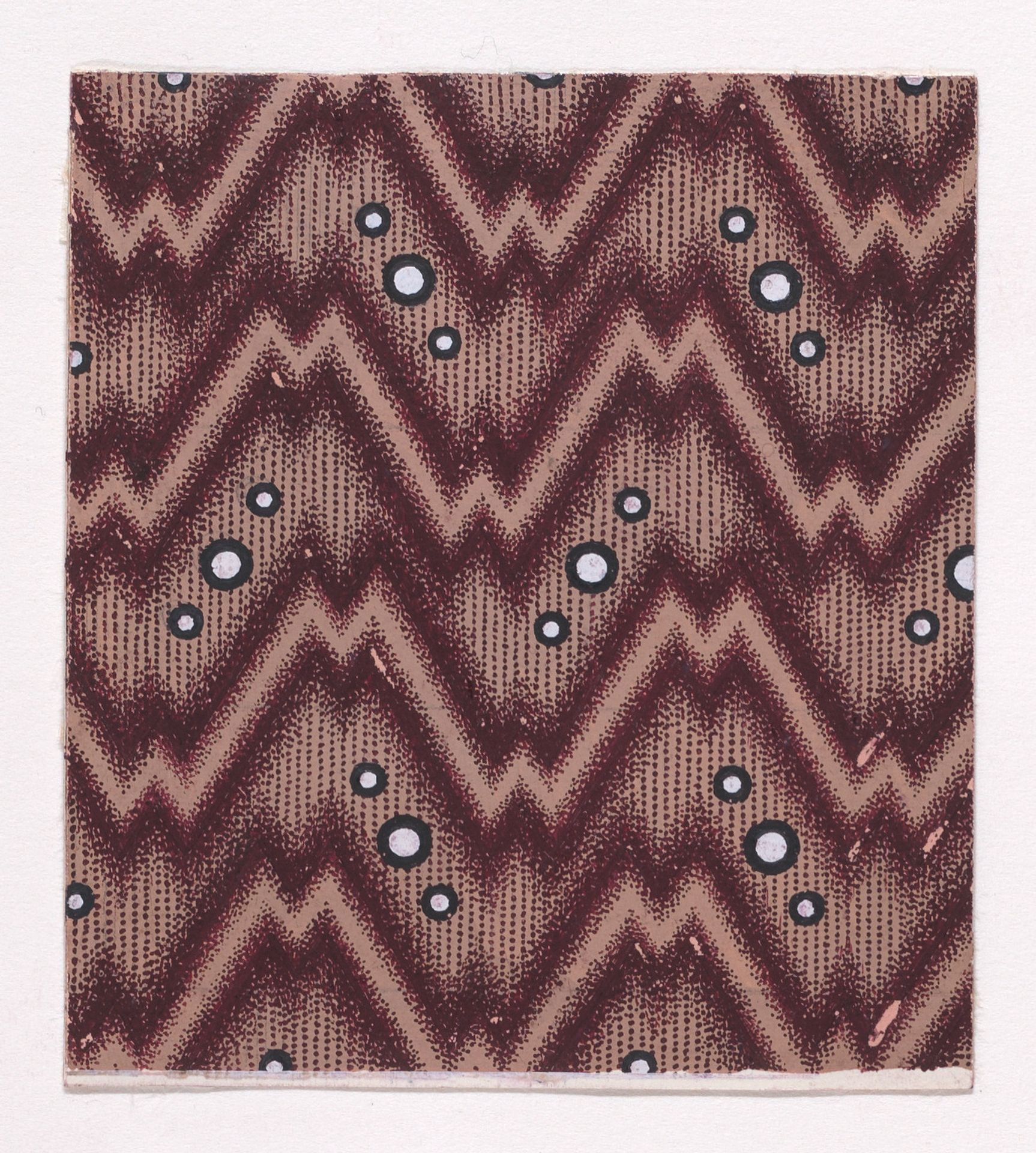 Textile Design of Horizontal Zig-Zagging Ribbons and Alternating Diagonal Groups of Three Pearls over a Striped Background by Anonymous