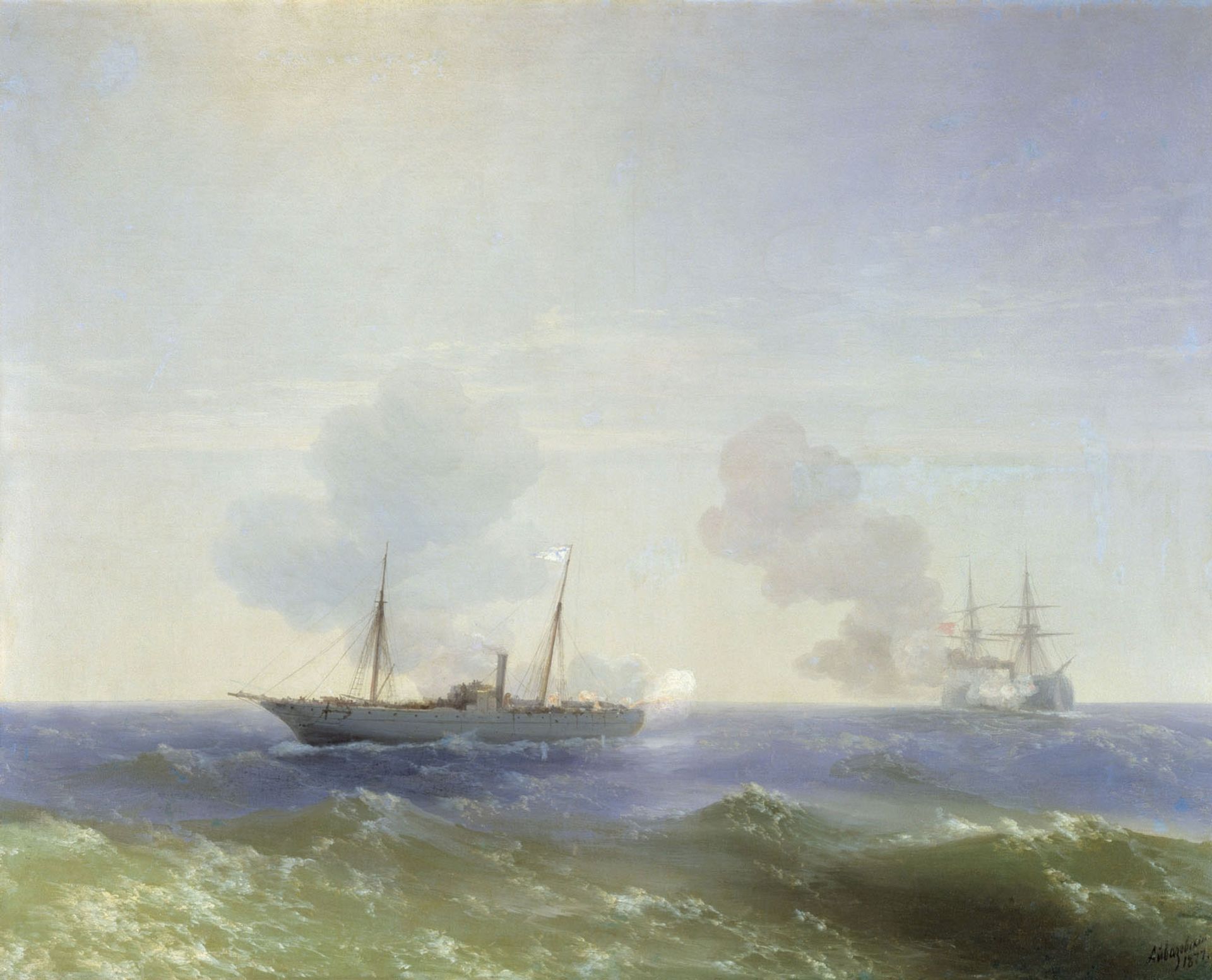 Battle of steamship Vesta and Turkish ironclad by Ivan Konstantinovich Aivazovsky