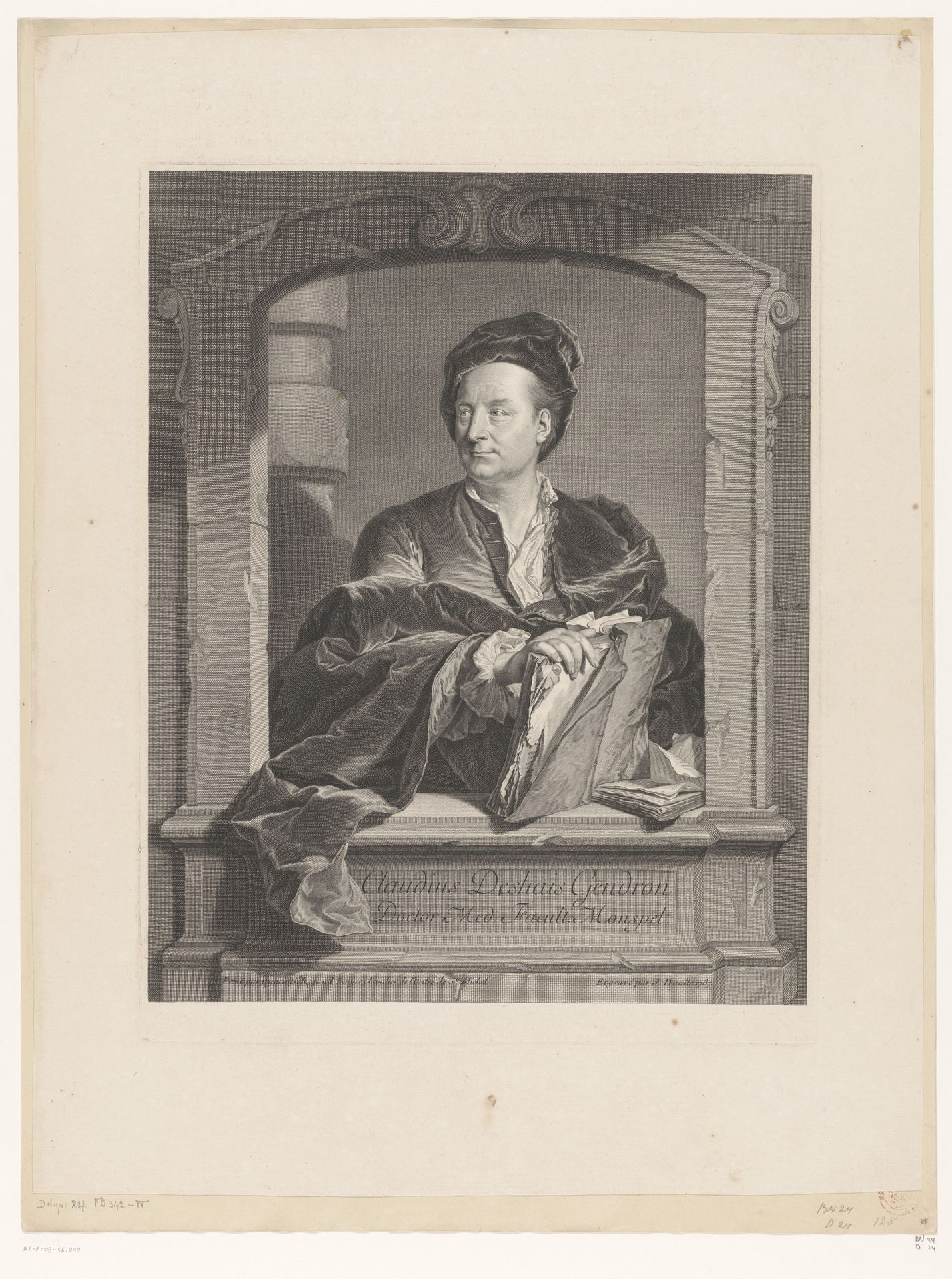 Portret van Claude Gendron by Jean Daullé