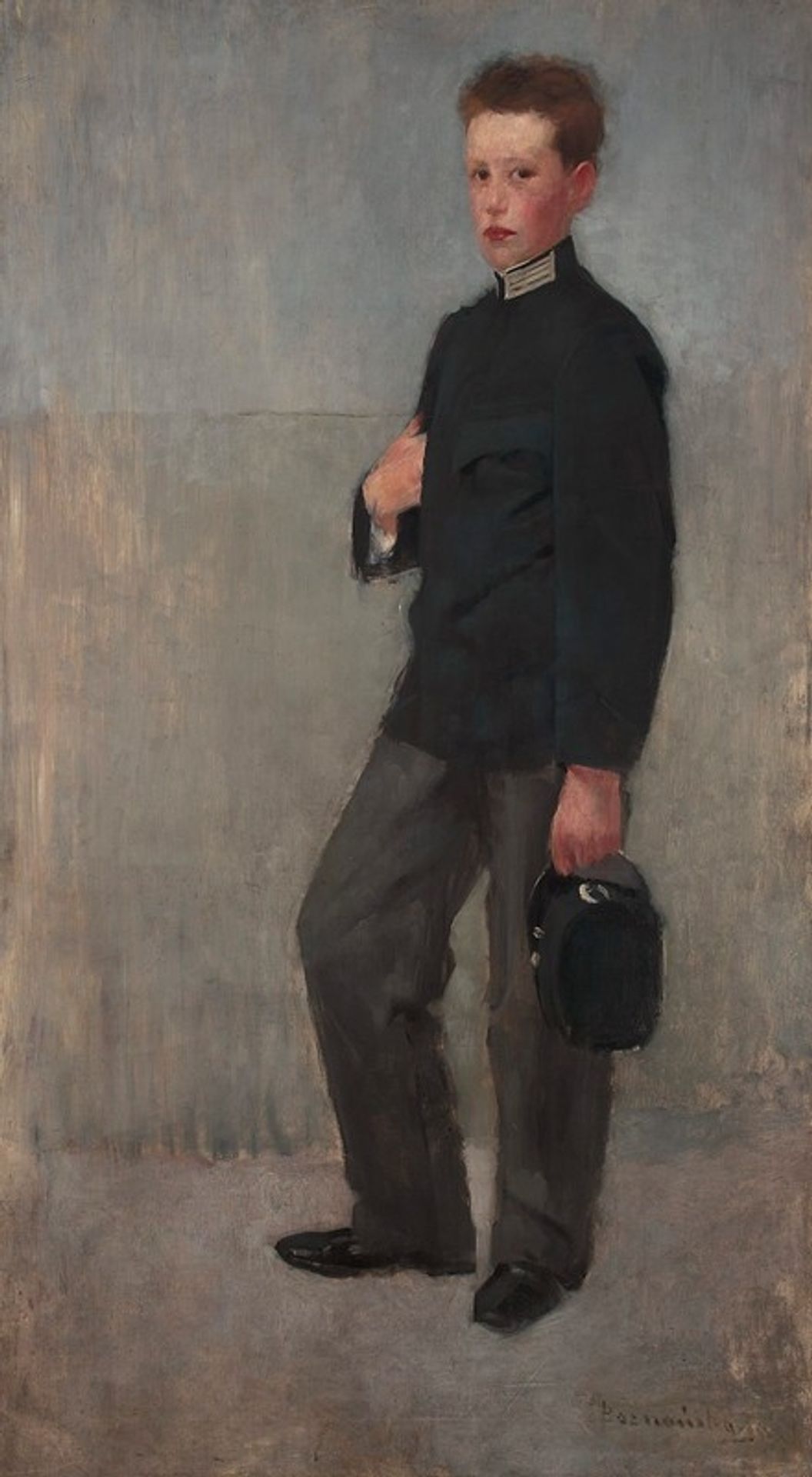 Portrait of a boy in middle school uniform by Olga Boznanska