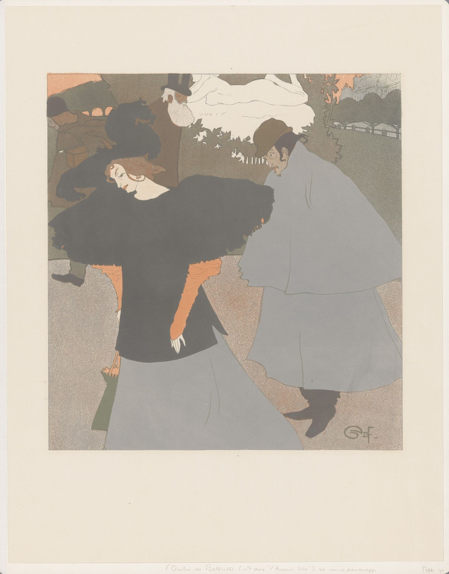 Dame op straat gevolgd door een heer by Georges de Feure