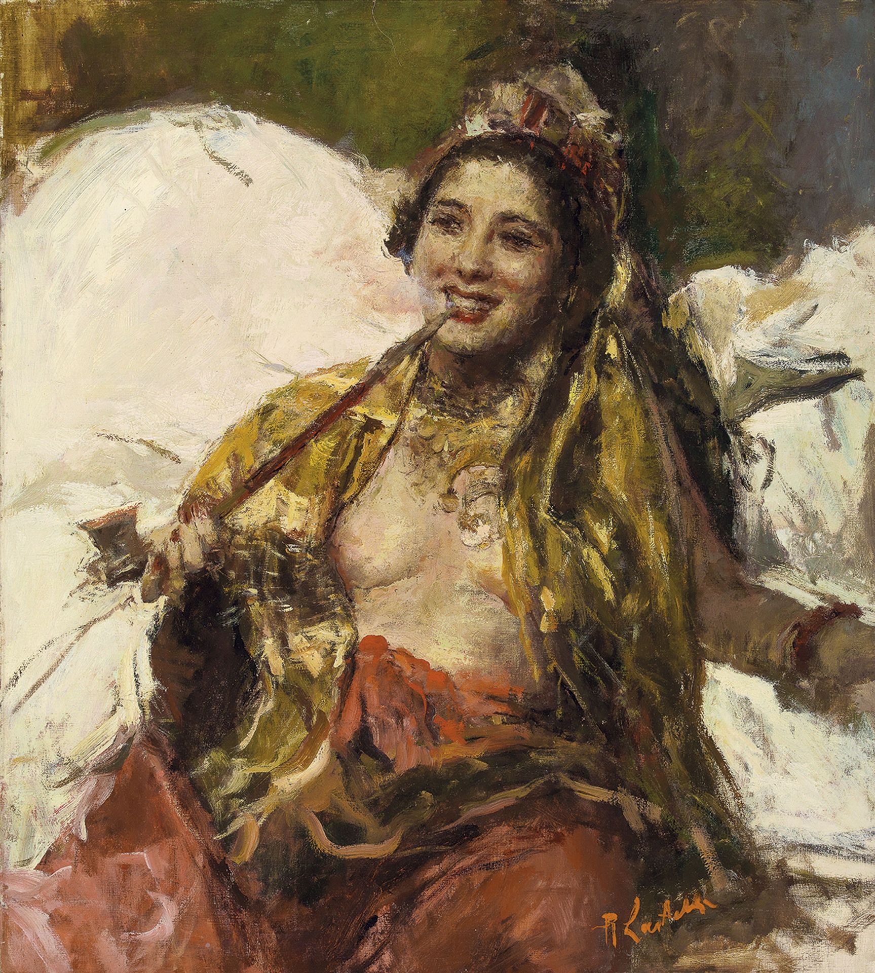 Lady with pipe by Romualdo Locatelli