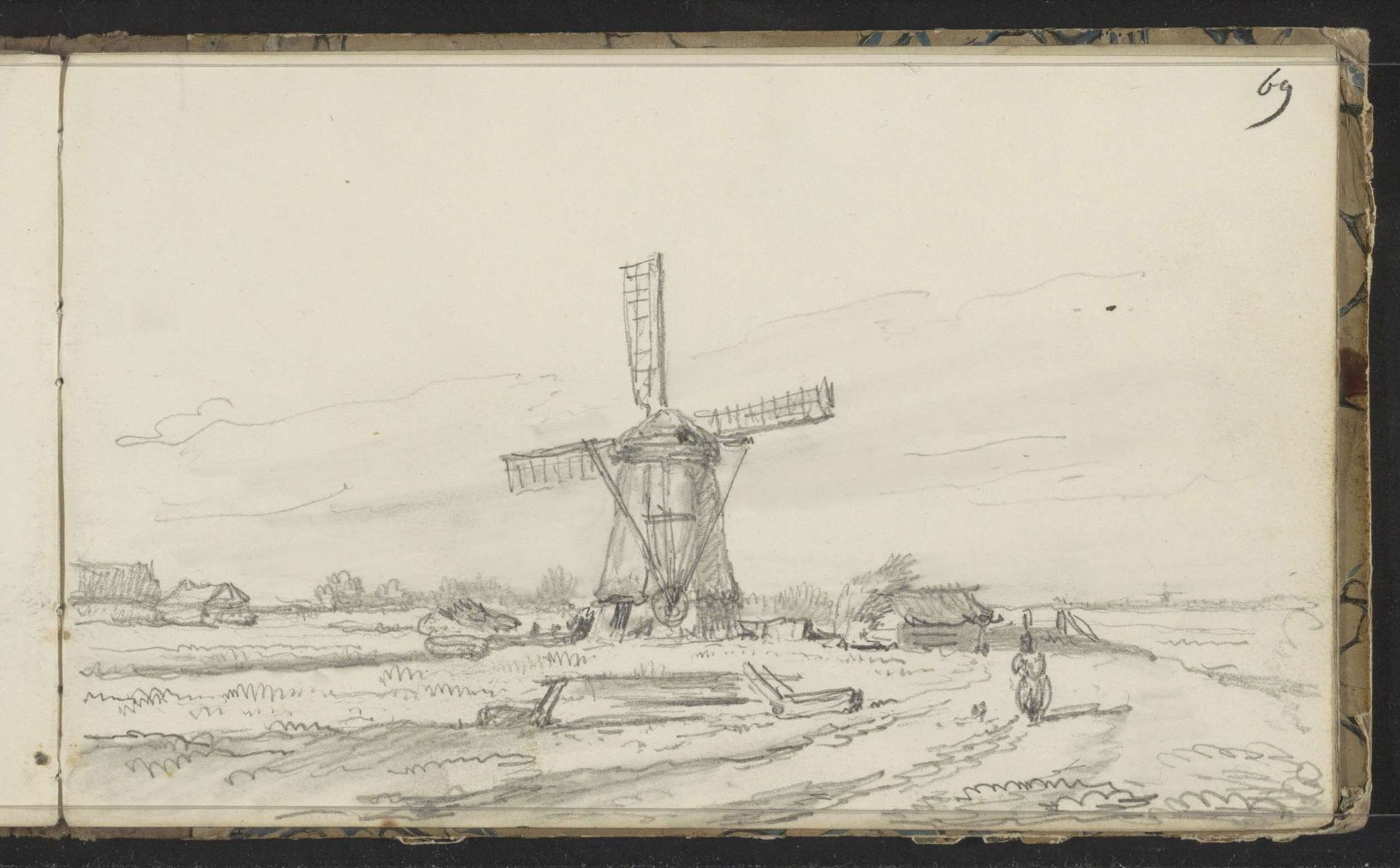 Figuur op een pad langs een molen by Arnoldus Johannes Eymer