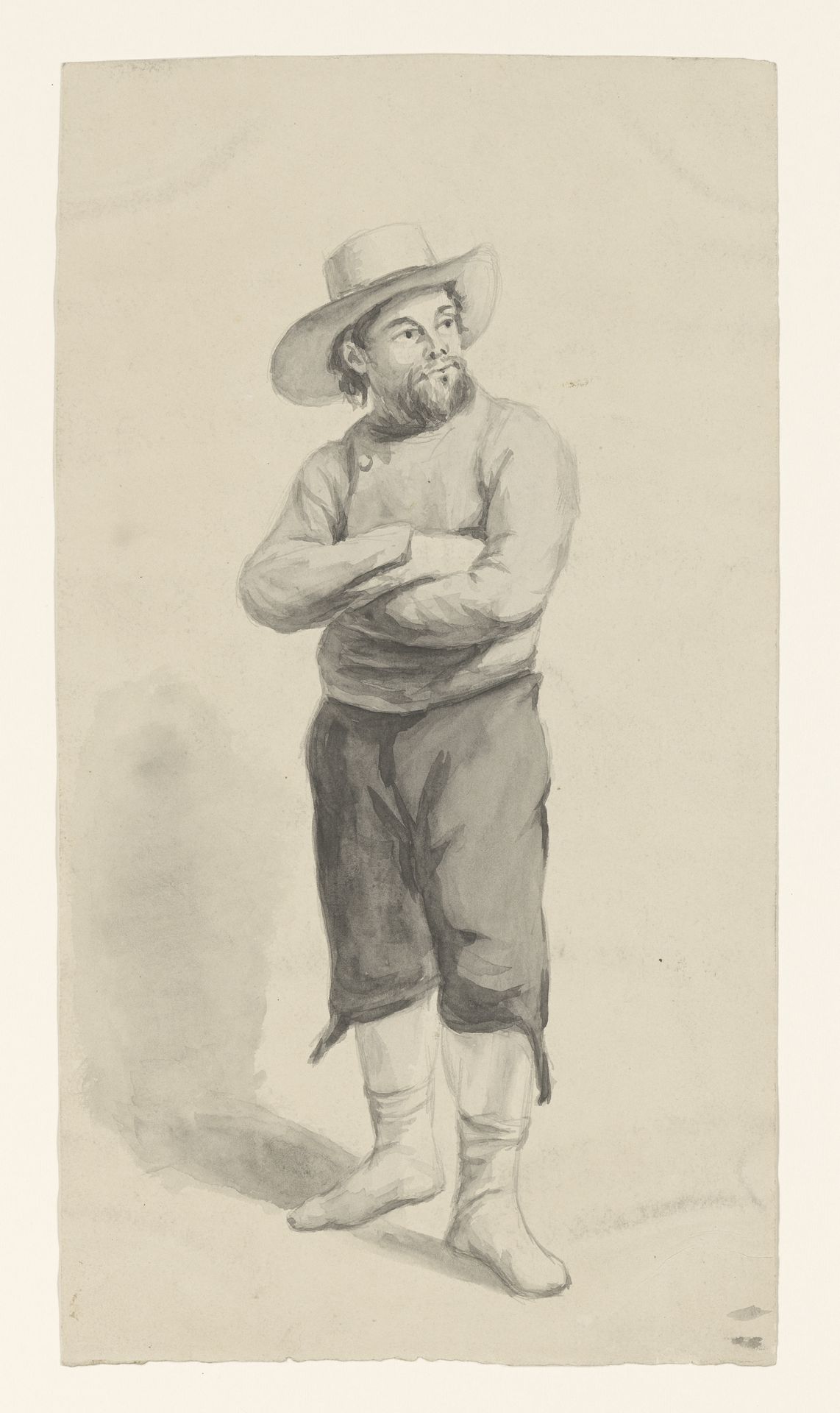 Staande man met armen over elkaar gevouwen en hoed by Alexander Cranendoncq
