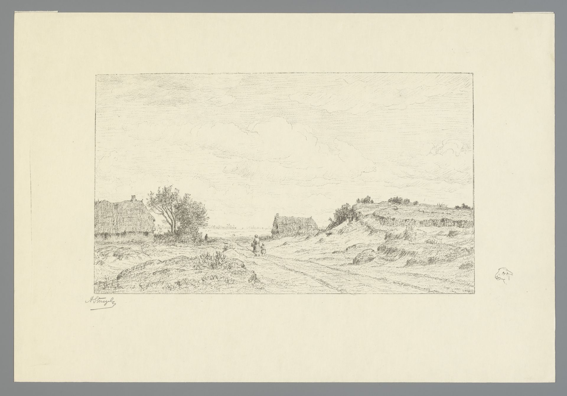 Landschap bij Wijster met enkele huizen en mensen by Alphonse Stengelin