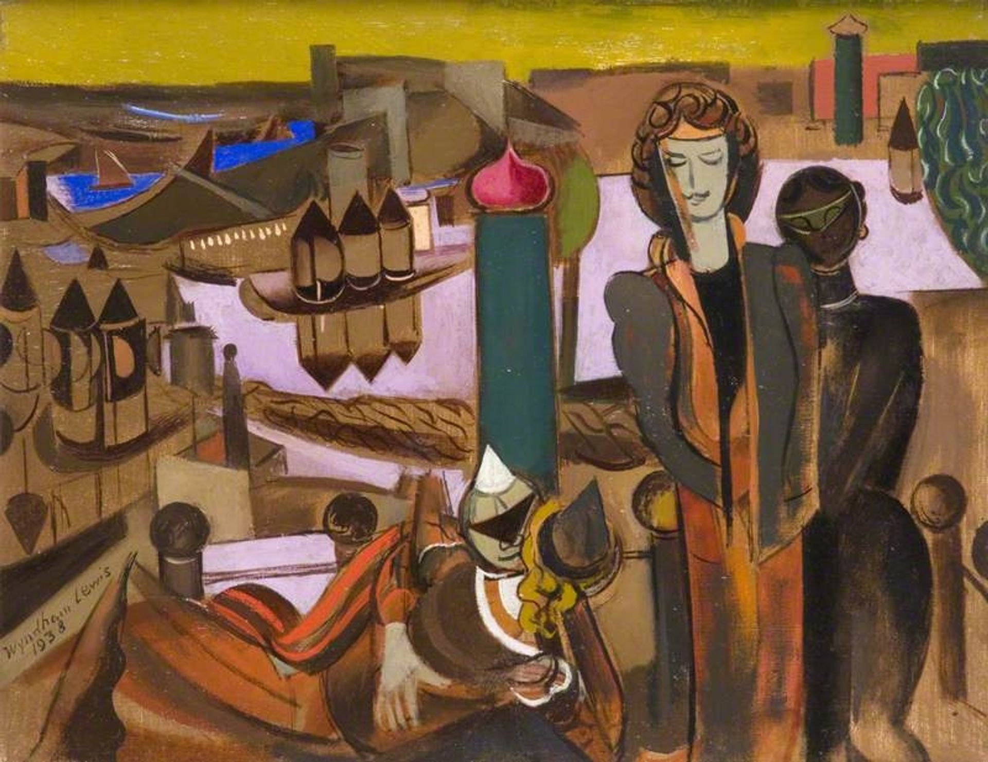 Masquerade in a Landscape by Wyndham Lewis