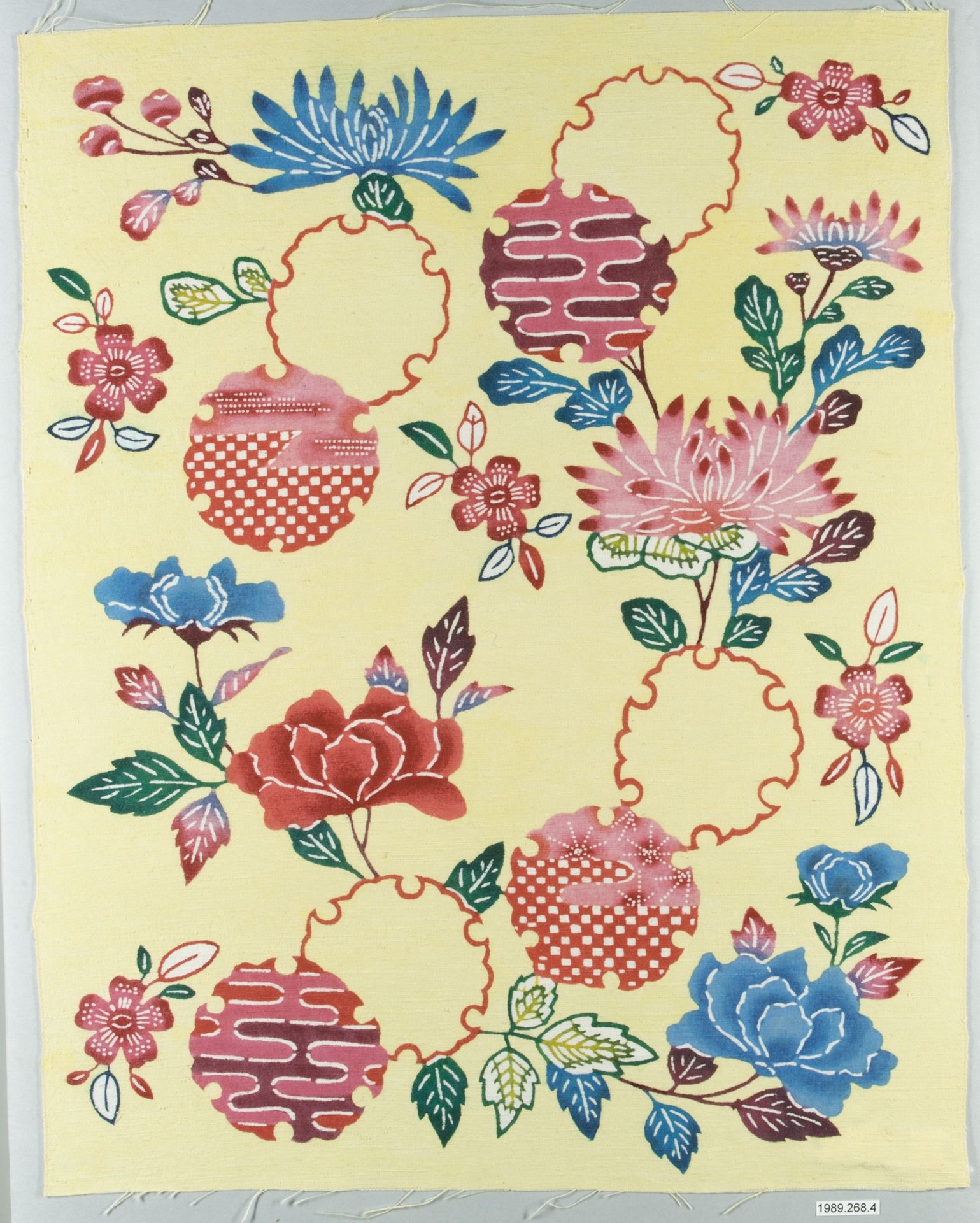 Bingata Panel with Chrysanthemums and Snow Circles by Teruyo Shinohara