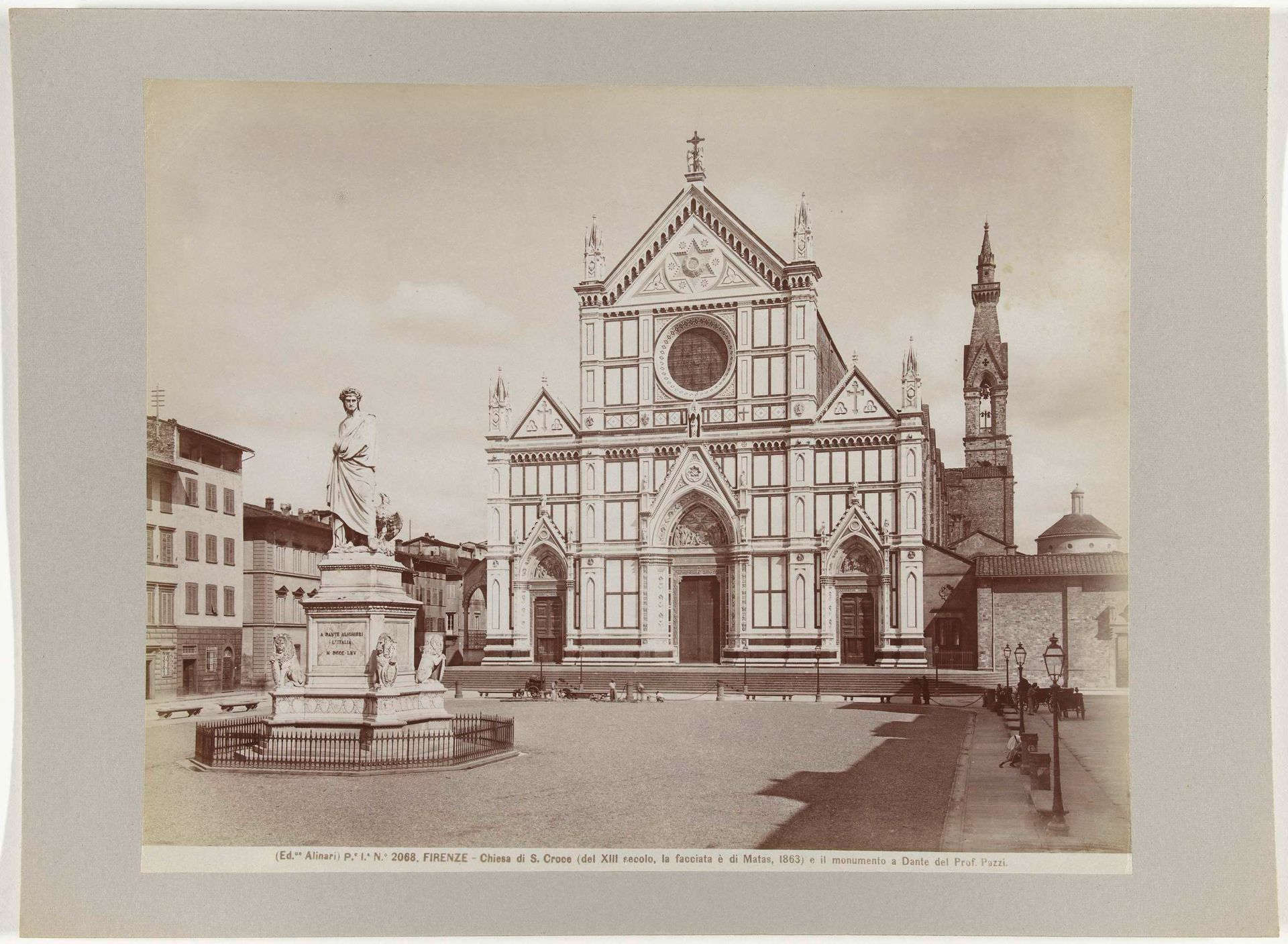 Voorgevel van de Santa Croce en standbeeld van Dante by Fratelli Alinari