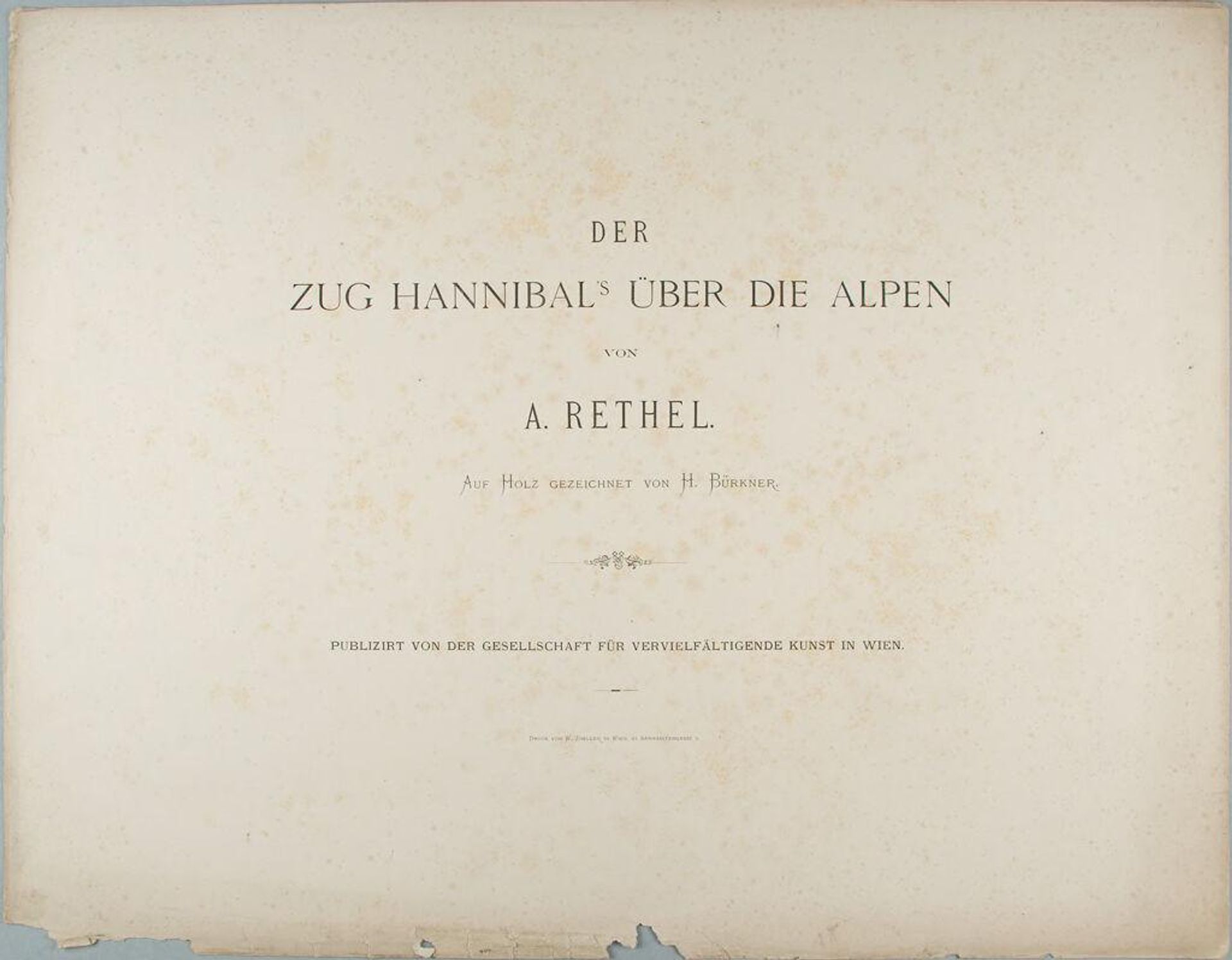Title page from the portfolio "Hannibal's March over the Alps" by Alfred Rethel