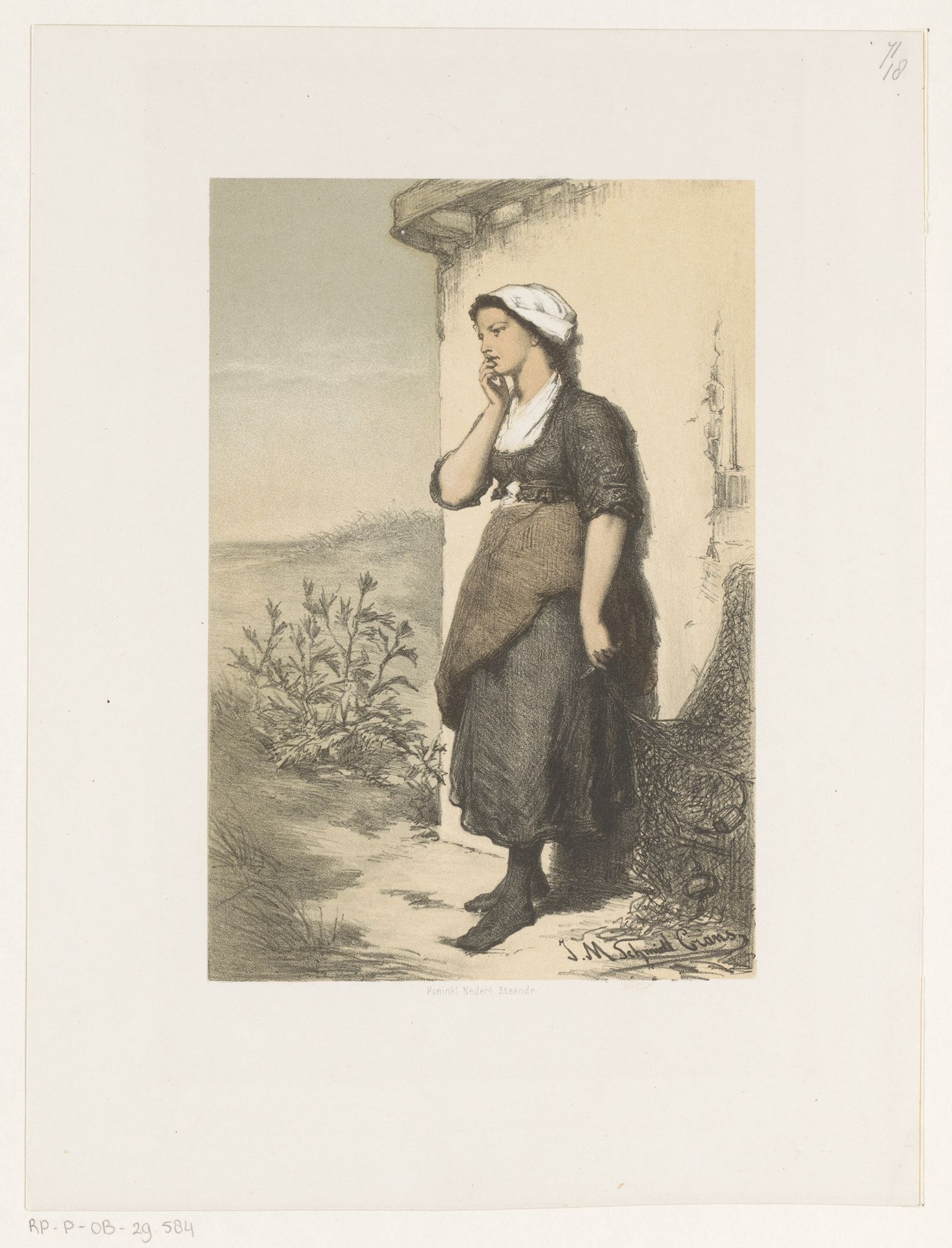 Vrouw tegen buitenmuur geleund by Johan Michaël Schmidt Crans