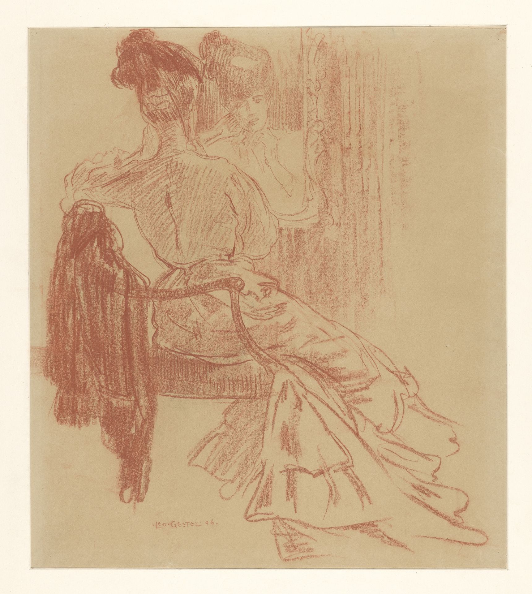 Zittende dame voor spiegel by Leo Gestel