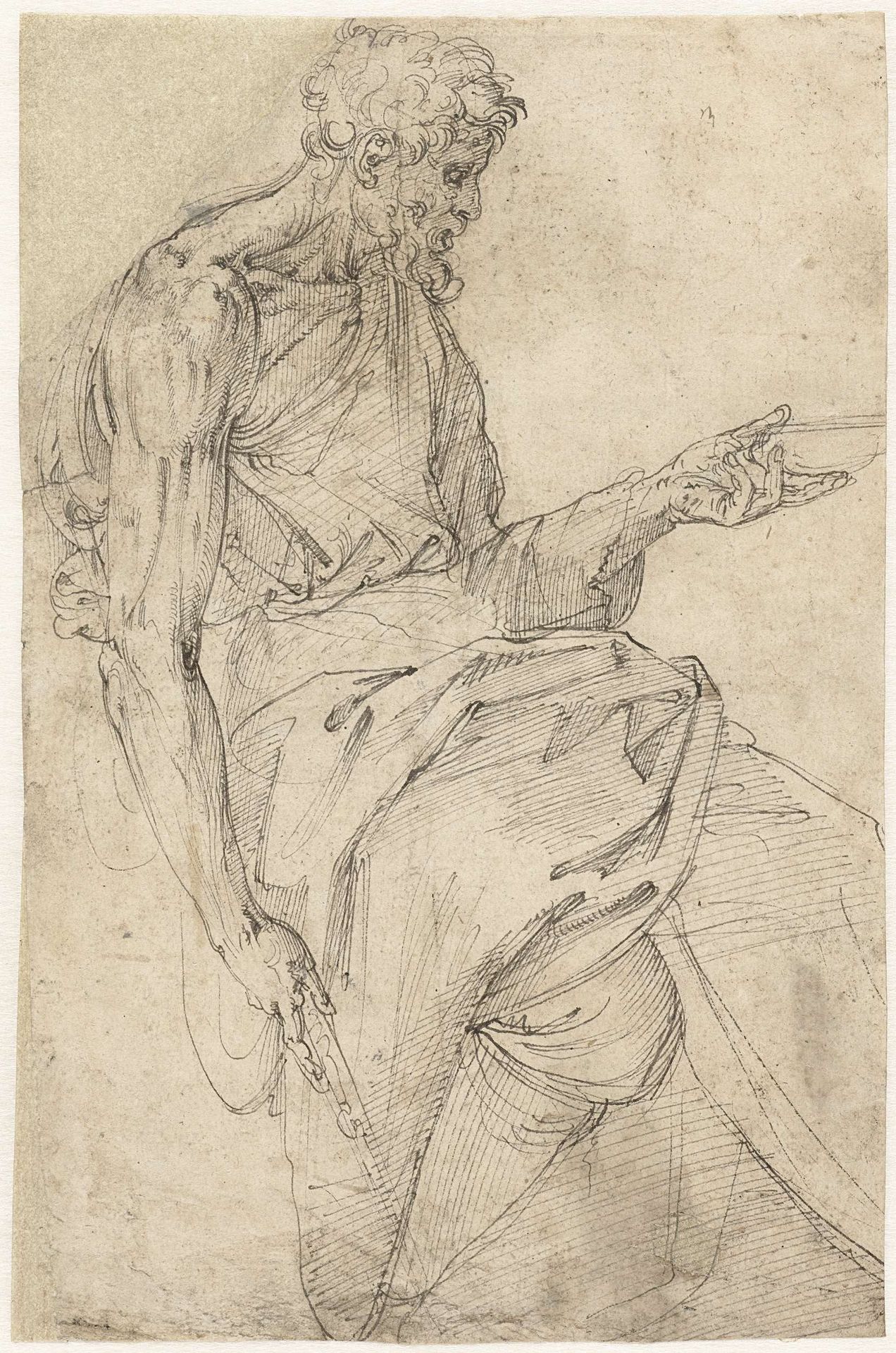 Johannes de Doper zittend by Battista Franco