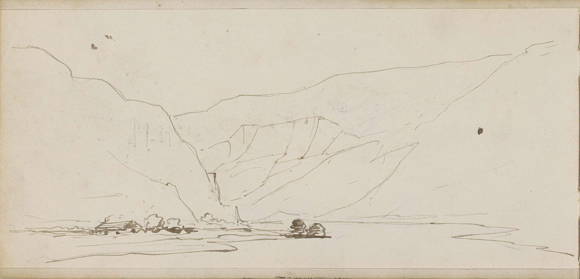 Bergen en een huis aan een meer by Johannes Tavenraat