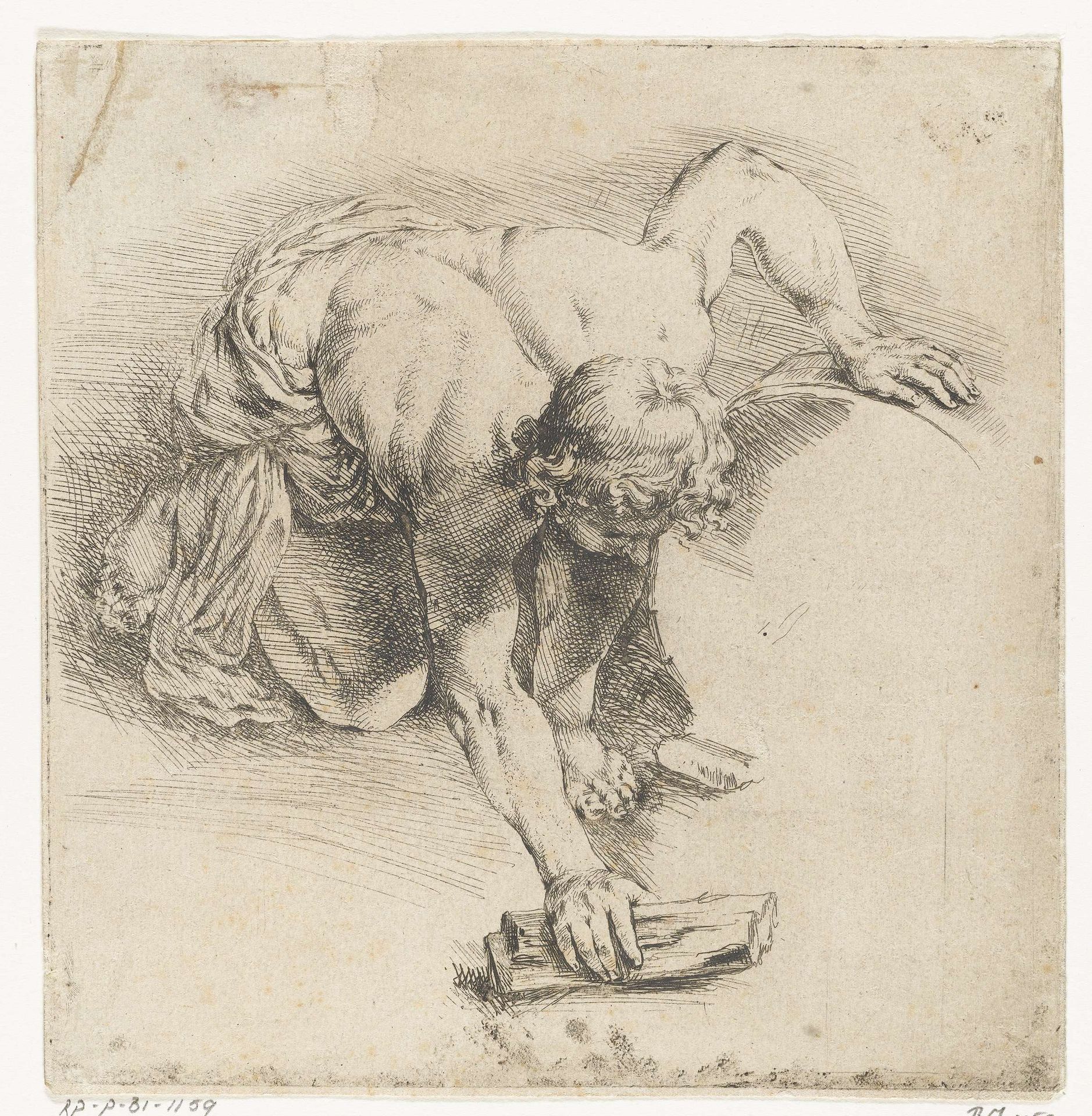 Halfnaakte jongen met een blokje hout by Jan de Bisschop
