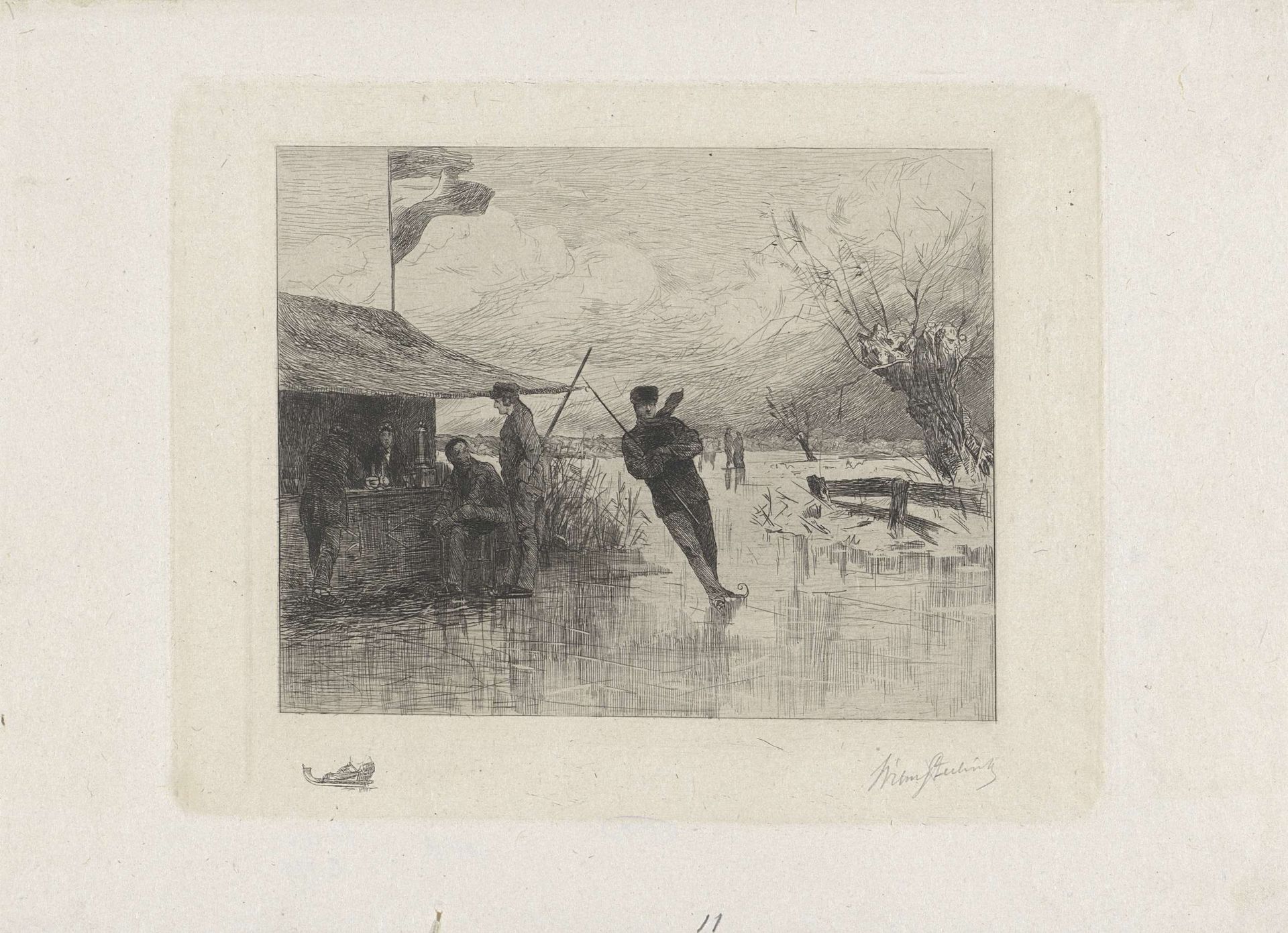 Schaatser en verkoopster op het ijs by Willem (II) Steelink
