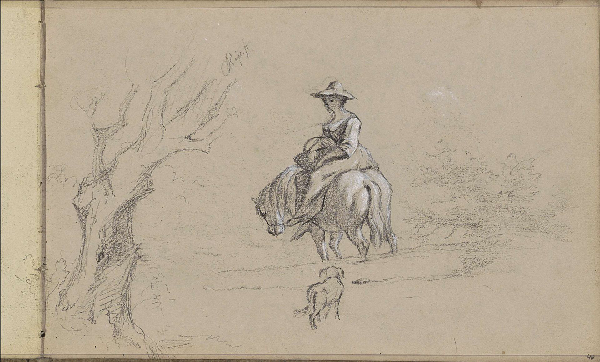 Pad met een vrouw op een paard by Willem Cornelis Rip