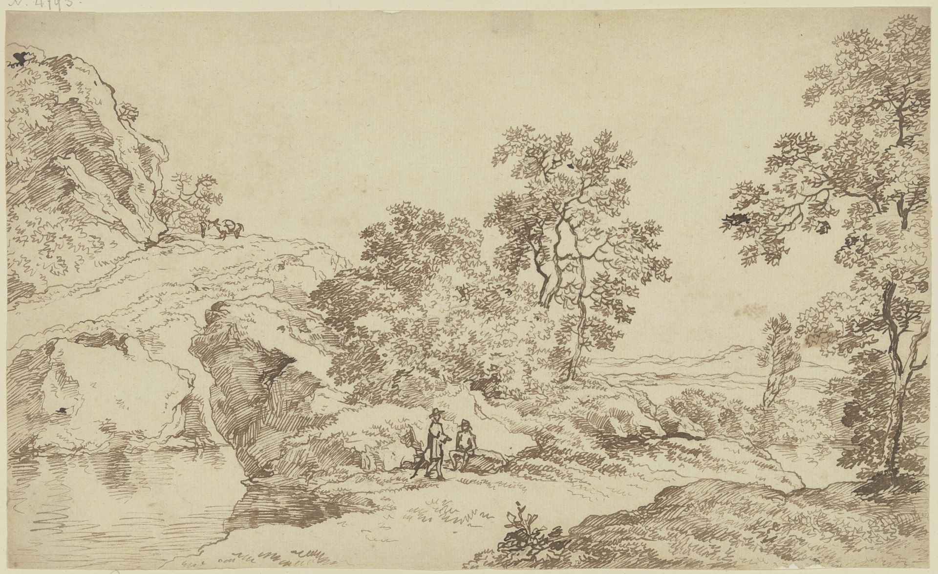 Berglandschaft mit Bäumen und Staffagefiguren by Franz Kobell