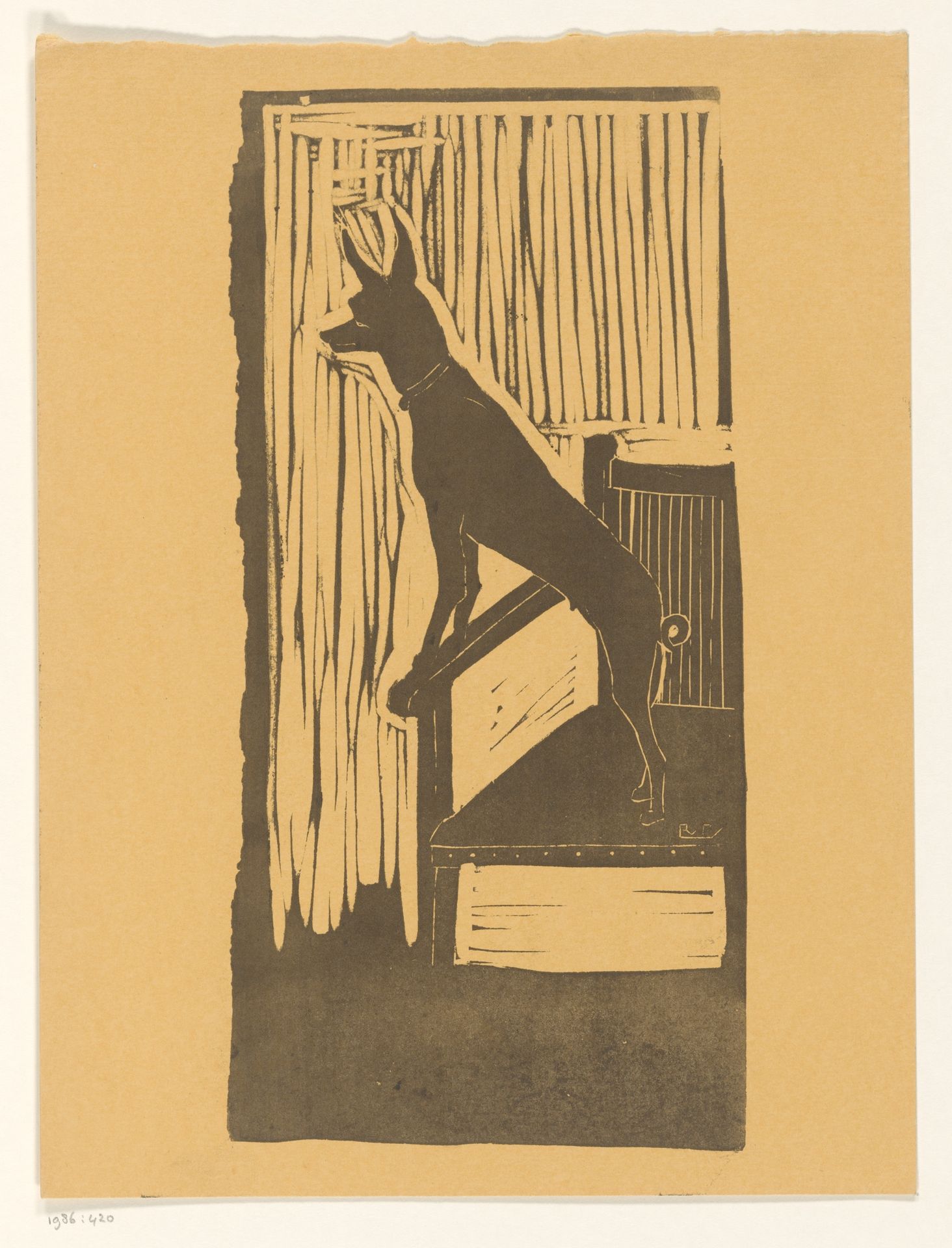 Hond, staand op een stoel by Reinier Willem Petrus de (1874-1952) Vries