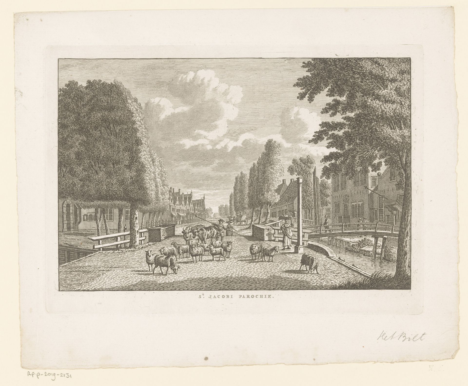 Dorpsgezicht met straat in Sint-Jacobiparochie by Carel Frederik (I) Bendorp