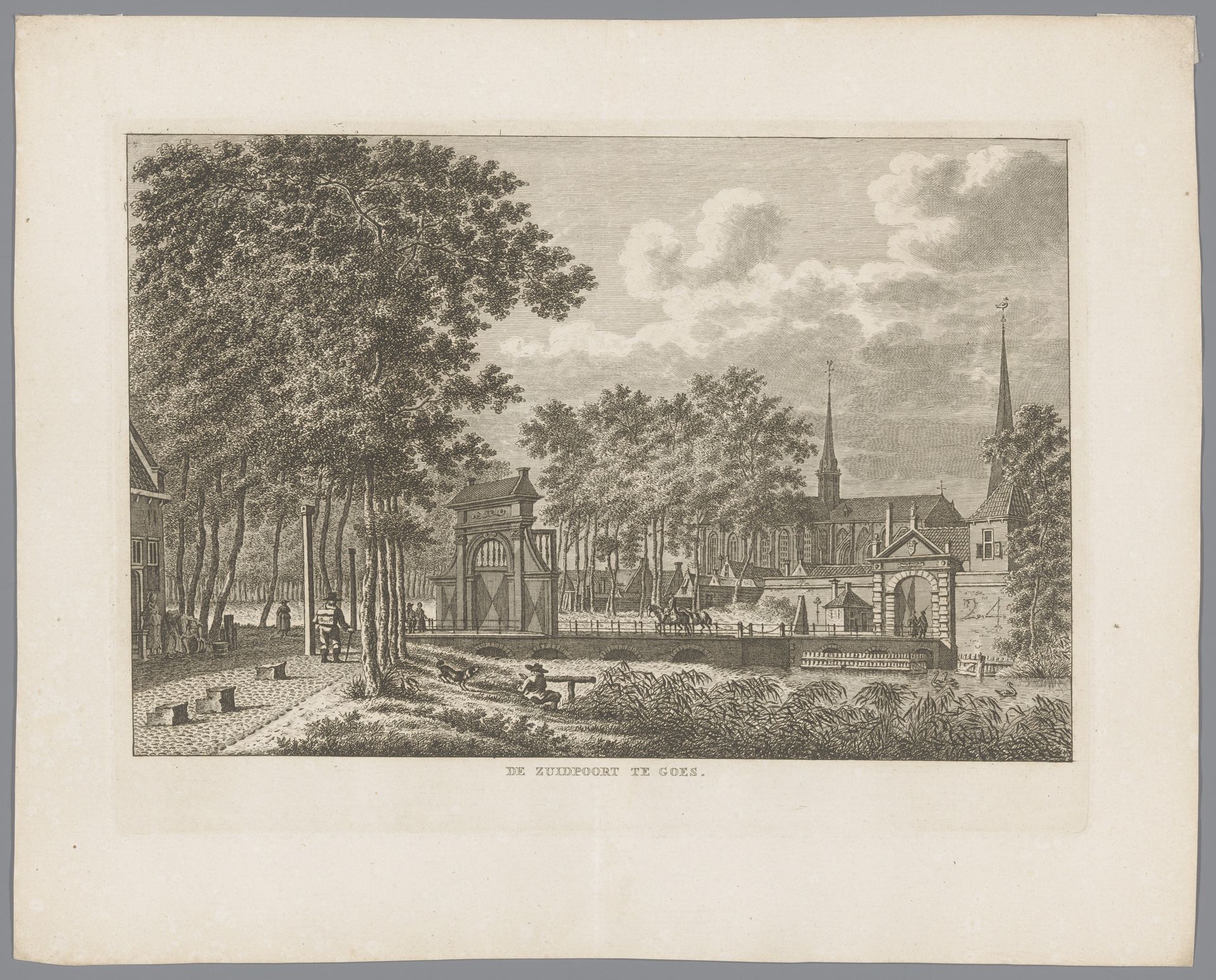 Gezicht op de Zuidpoort te Goes by Carel Frederik (I) Bendorp
