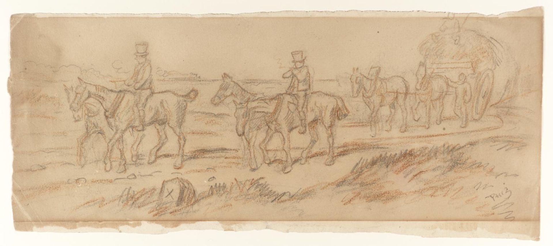 Riders on Lean Mounts, Followed by a Haywain. Verso: Sketch by Hablot Knight Browne