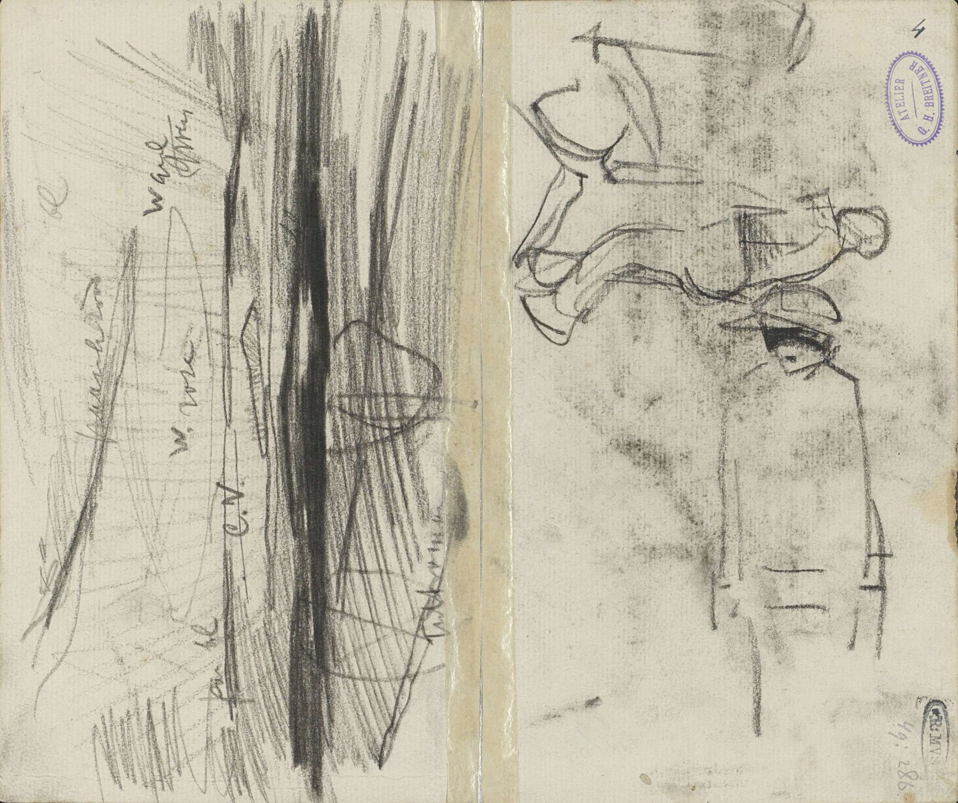 Figuurstudies en een vlak landschap by George Hendrik Breitner