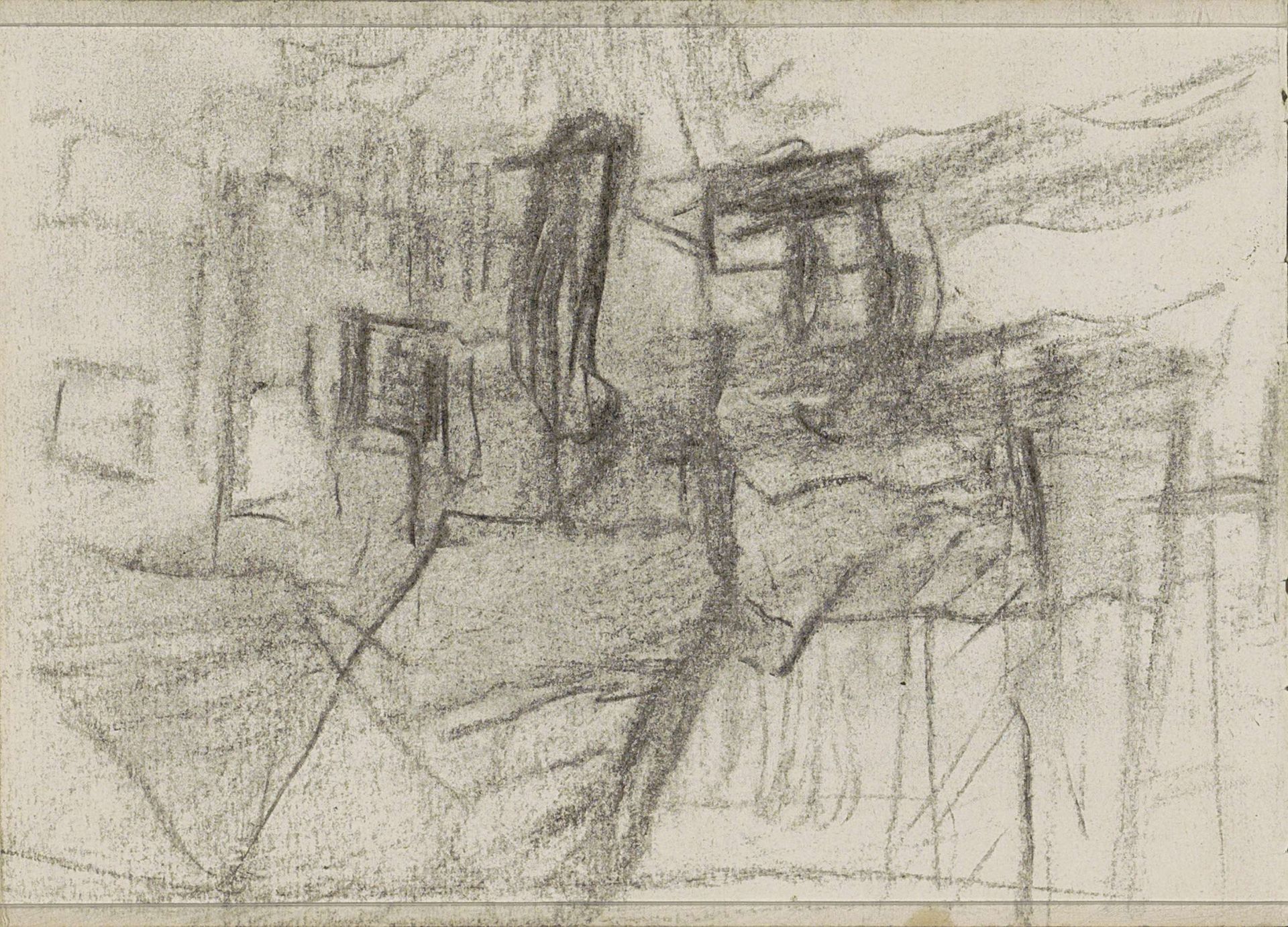 Twee figuren bij hutten in een bos by Anton Mauve