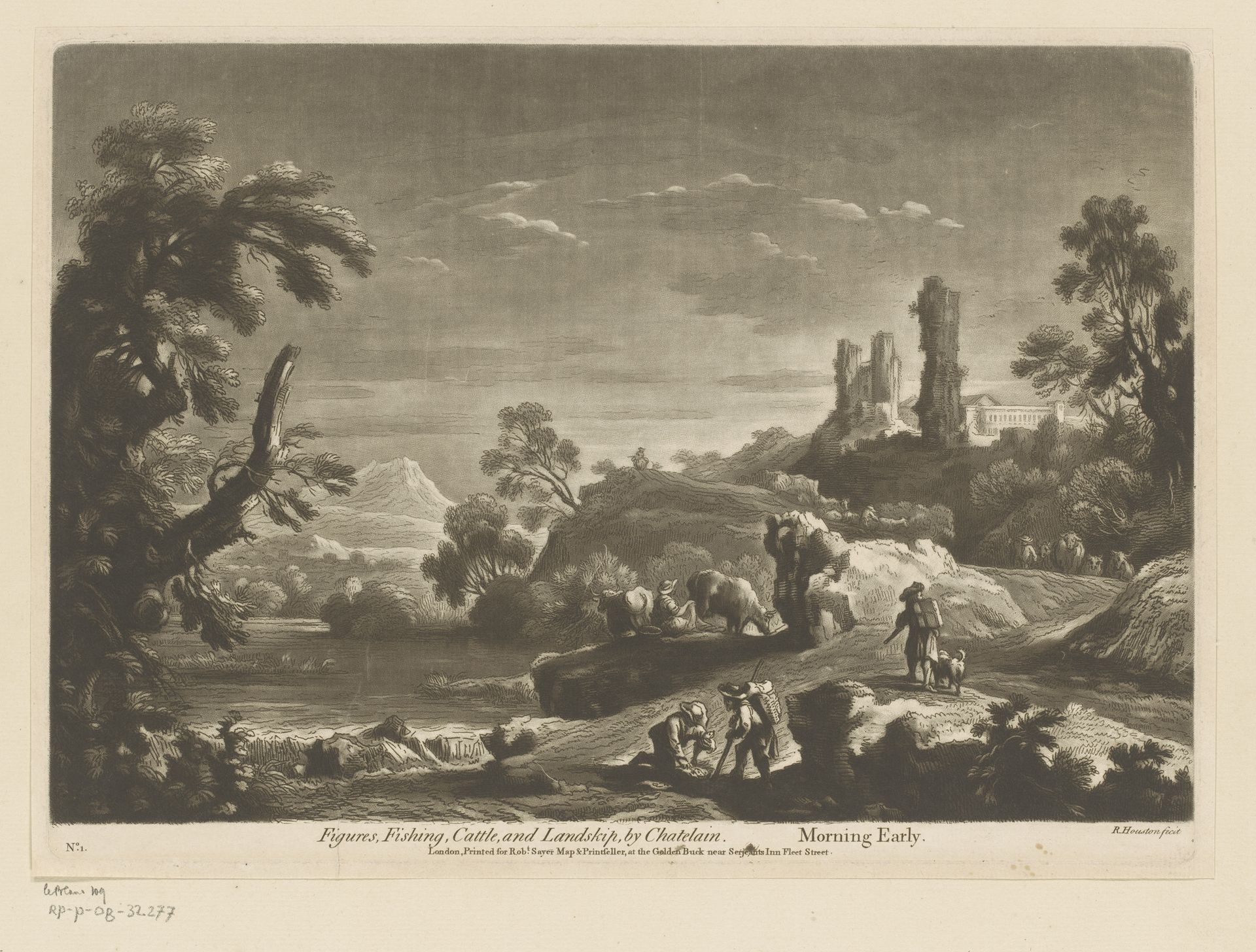Landschap met vissers en herders bij Châtelain by Richard Houston