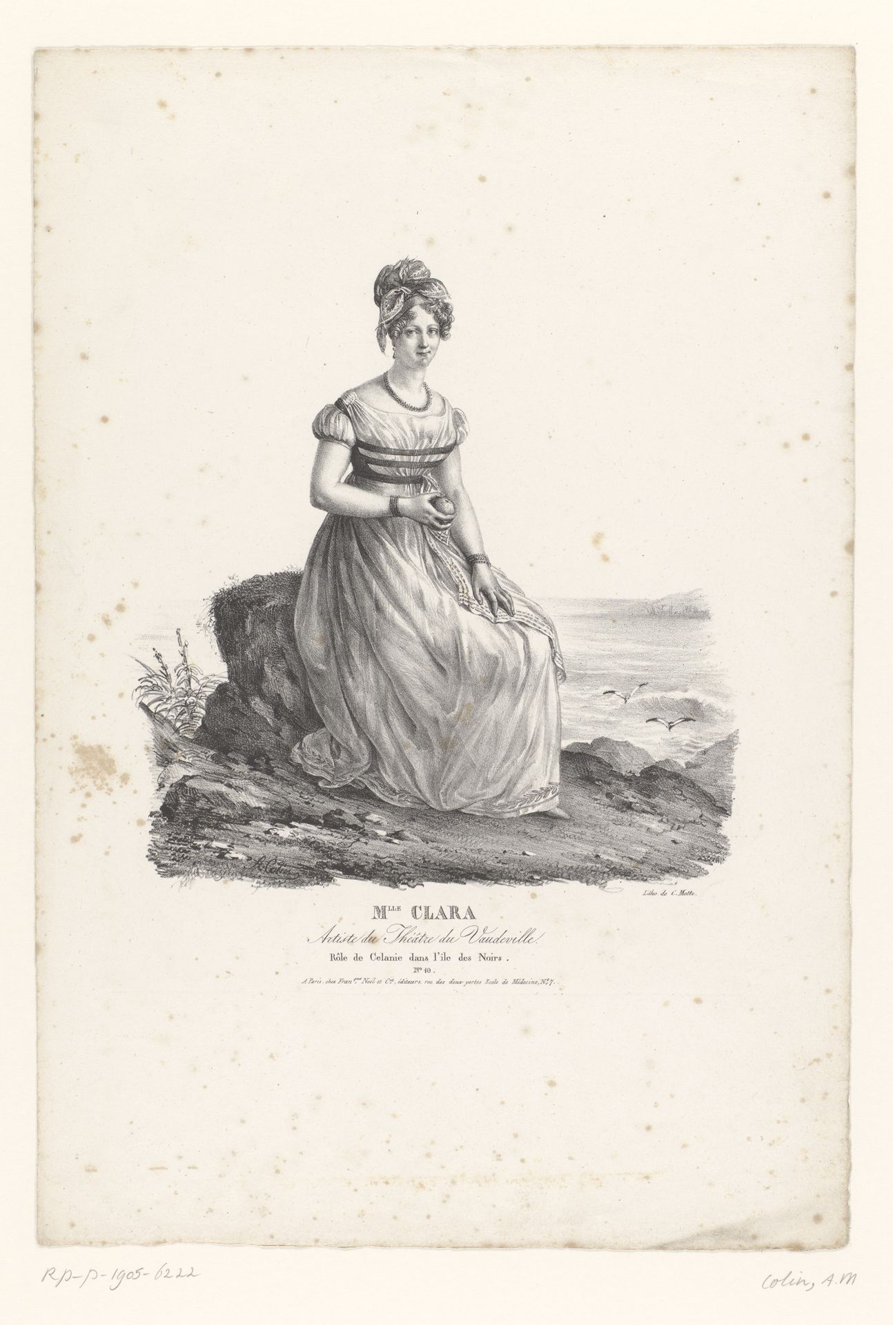 Portret van mademoiselle Clara-Stéphany als Célanie in de vaudeville L'Île des Noirs by Alexandre-Marie Colin