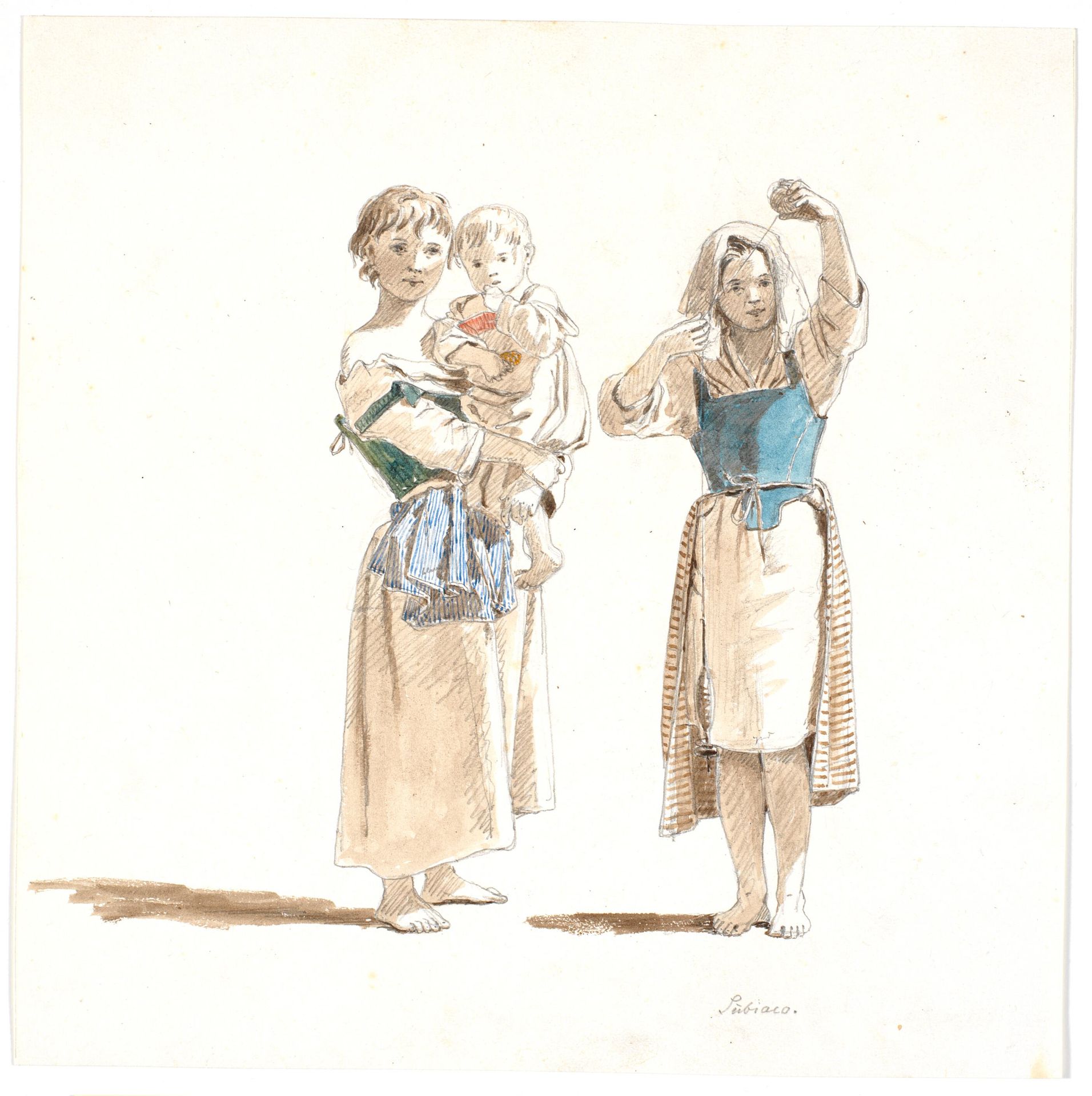 To italienske piger, den ene med et barn på armen by Martinus Rørbye
