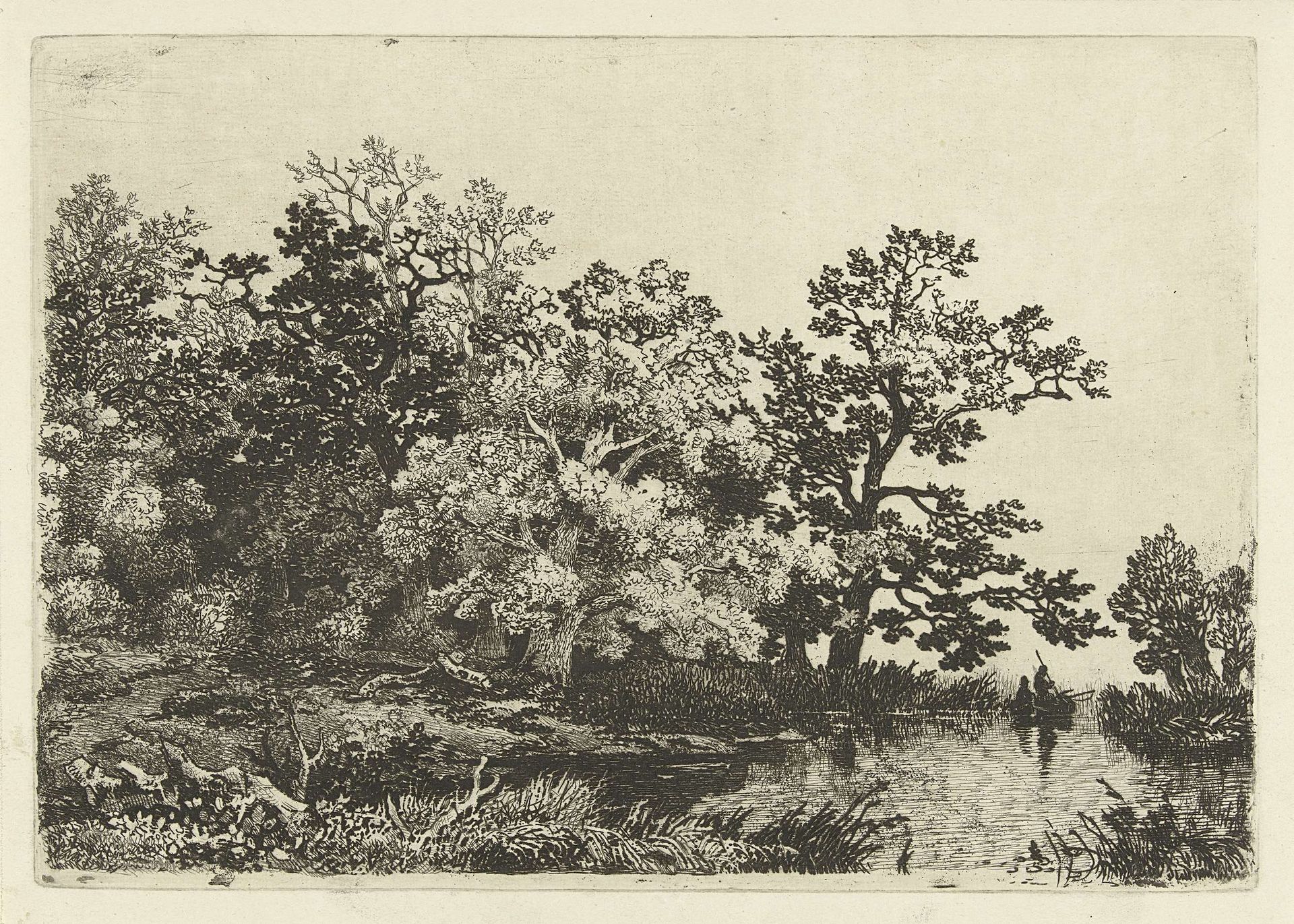 Bomen aan een meertje by Remigius Adrianus Haanen