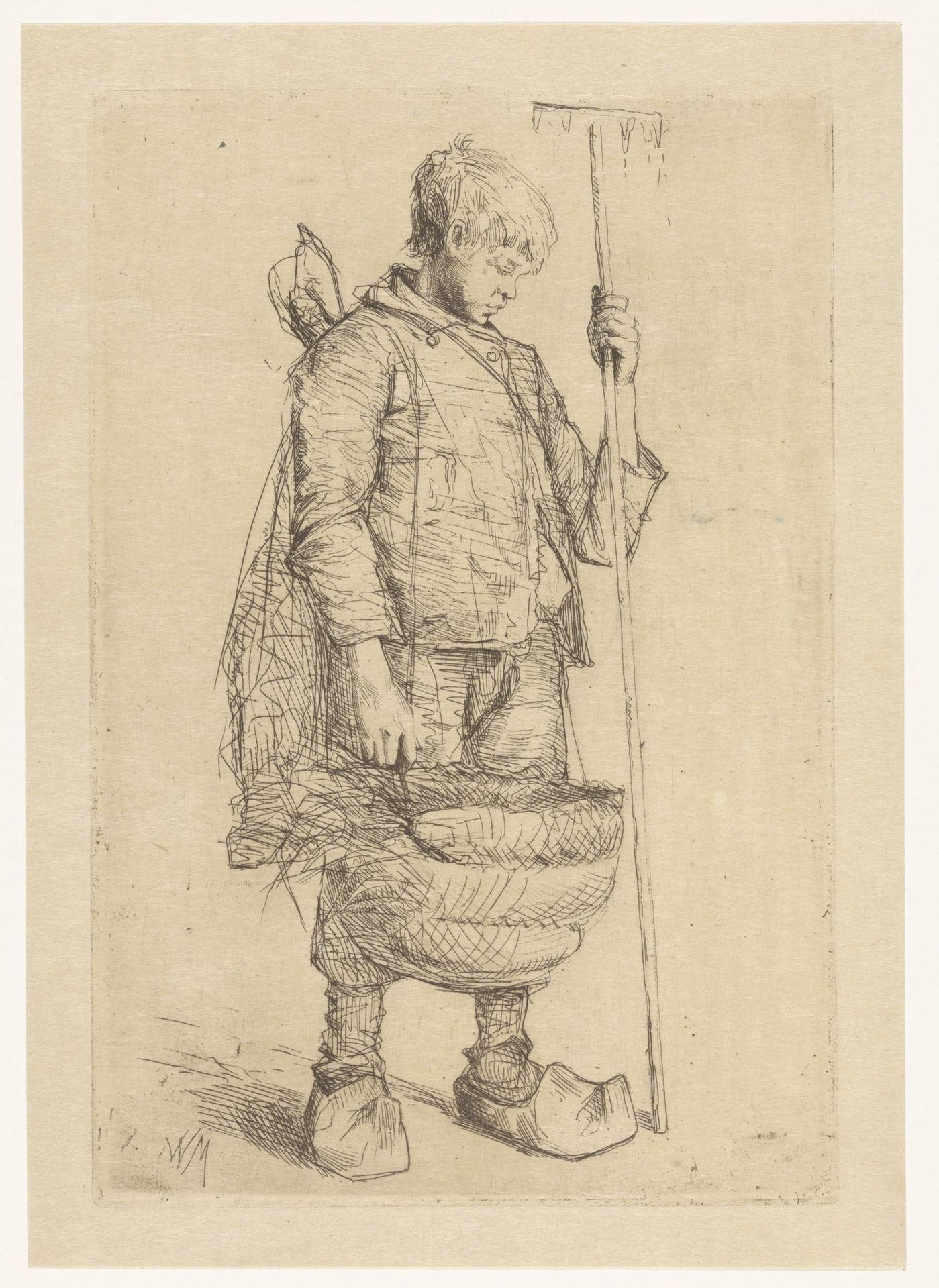 Boerenjongen met mand en hark by Wally Moes