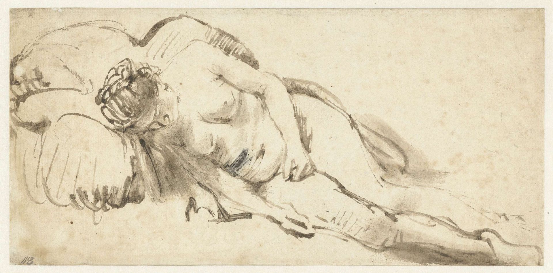 Nude Woman Lying on a Pillow by Rembrandt van Rijn