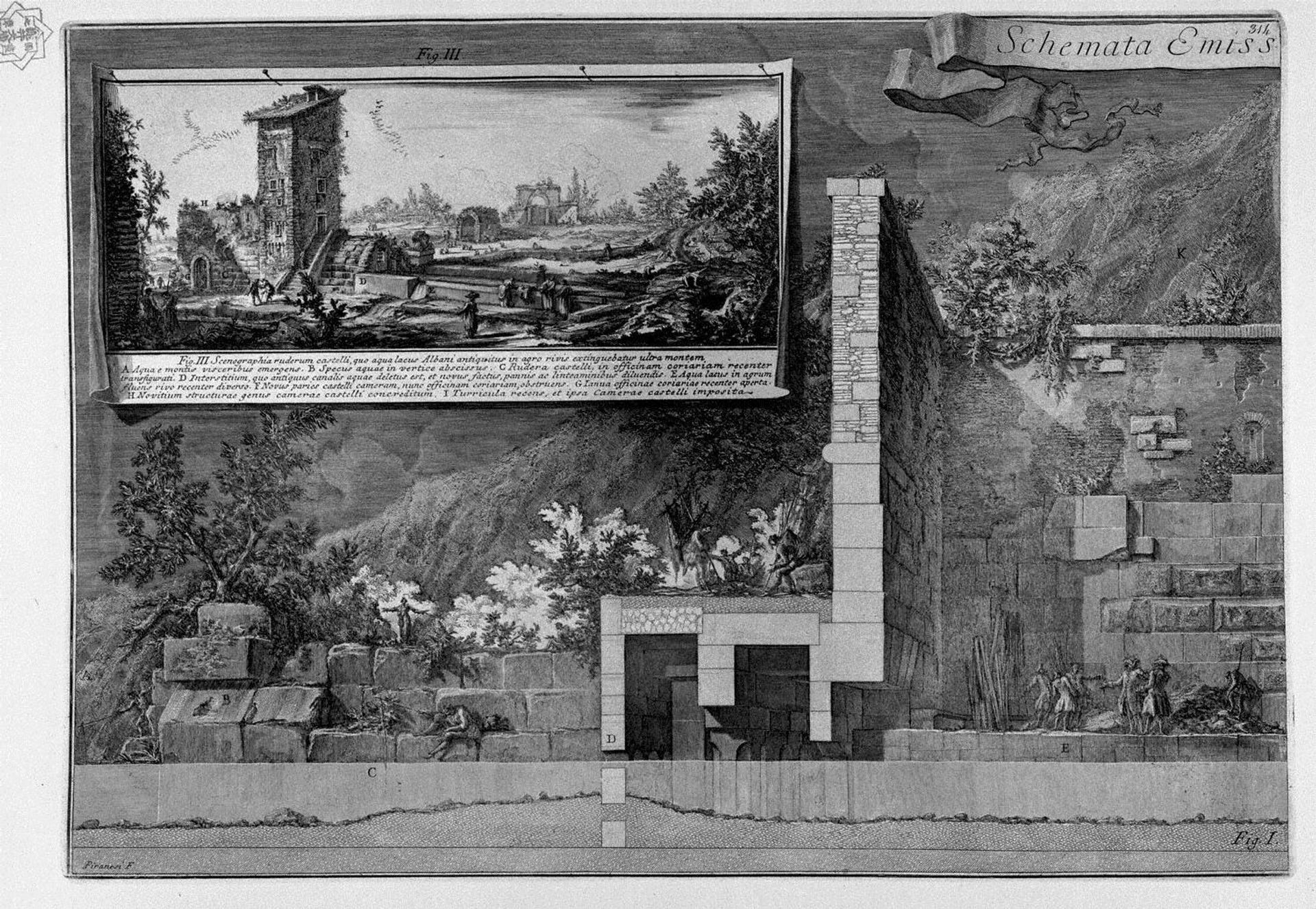 Emissary of Lake Albano (sets and sections) by Giovanni Battista Piranesi