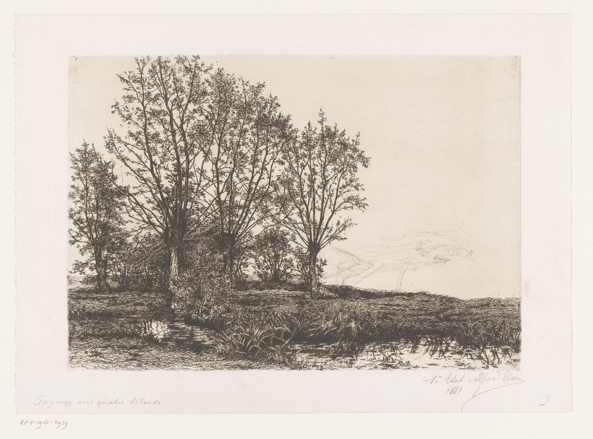 Landschap met vier wilgen en een beek by Alfred Elsen