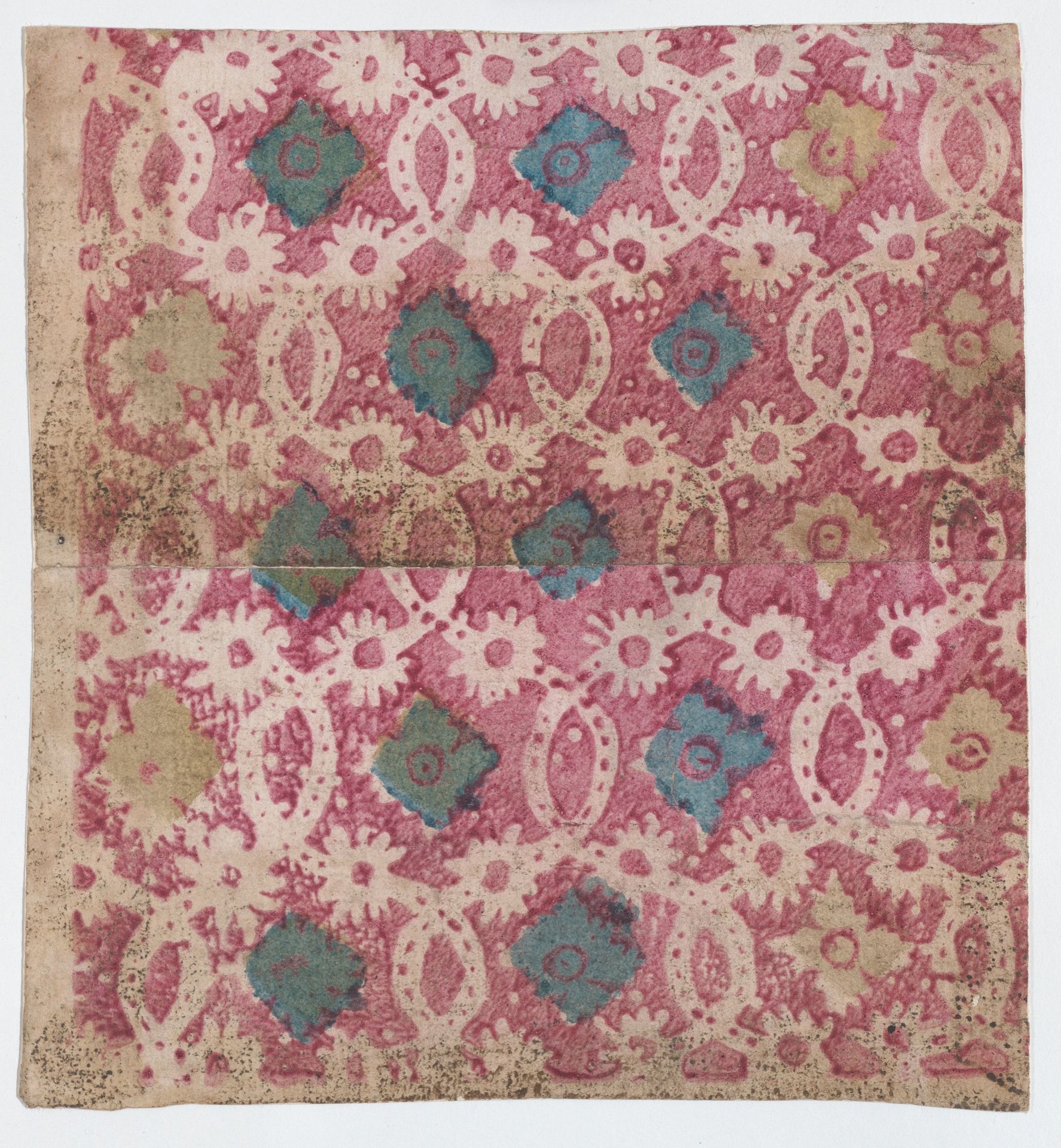 Sheet with overall lattice pattern with rosettes by Anonymous