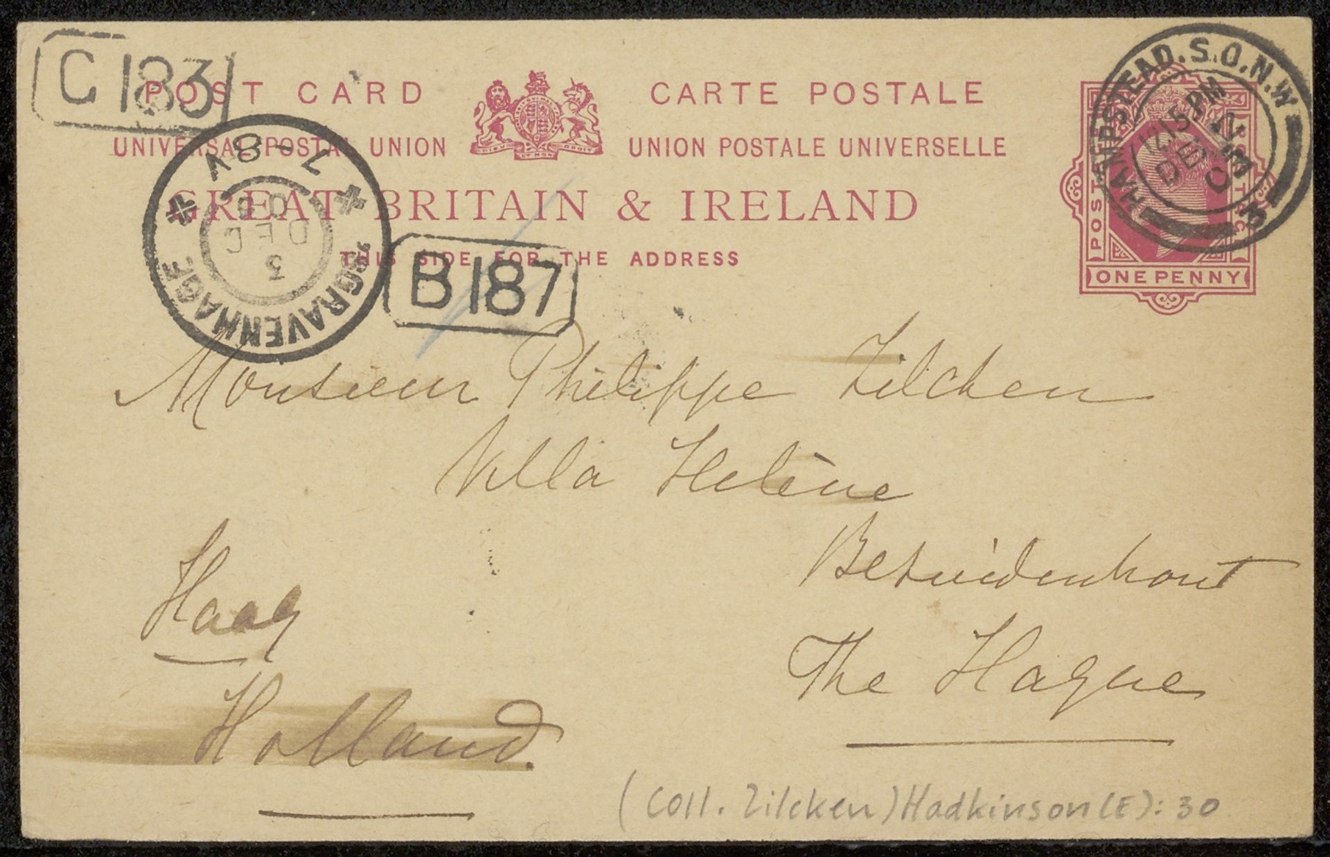 Briefkaart aan Philip Zilcken by Ernestine Hadkinson