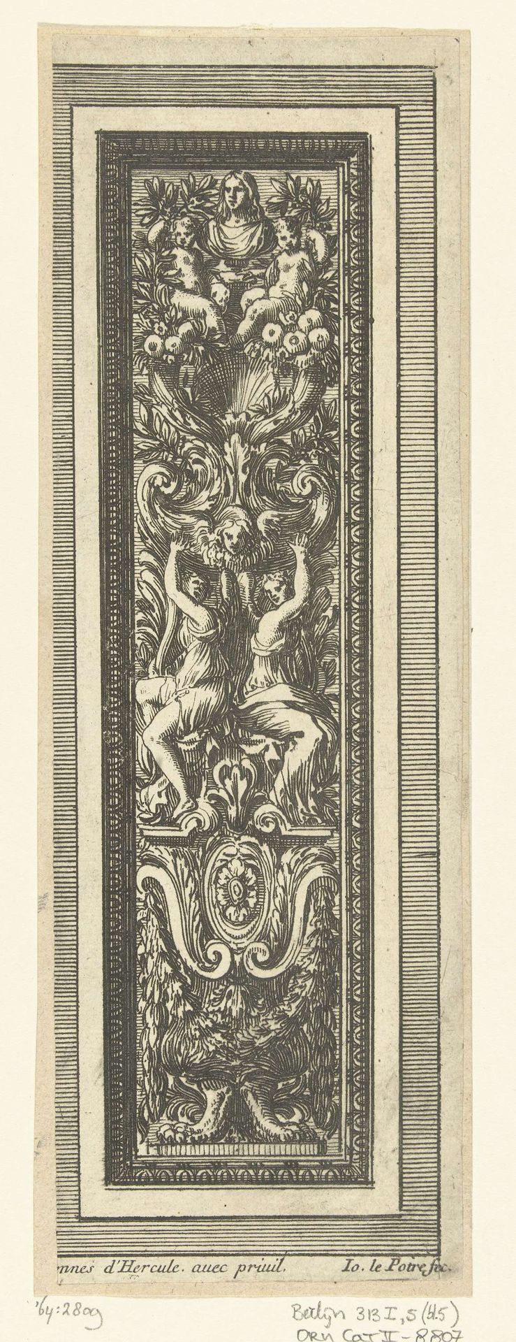 Paneel met twee engelen die schild vasthouden by Jean Lepautre