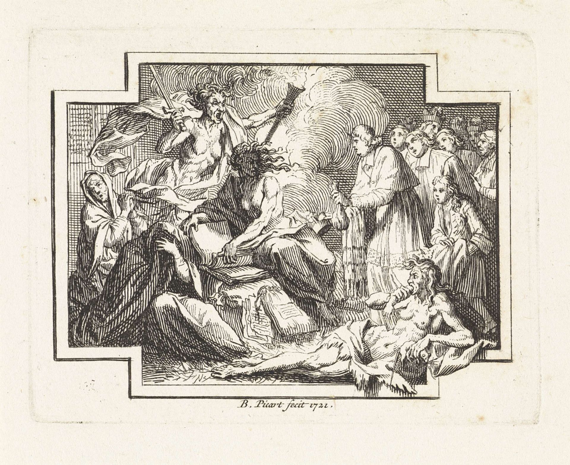 Allegorie op het aanbidden van kwaad binnen de rooms-katholieke kerk by Bernard Picart