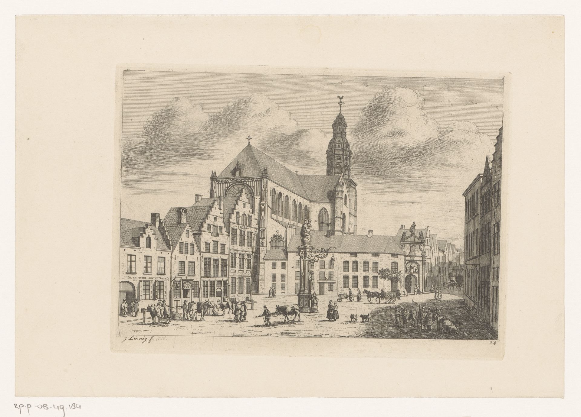Gezicht op de Veemarkt in Antwerpen met de Sint-Pauluskerk by Jean Théodore Joseph Linnig