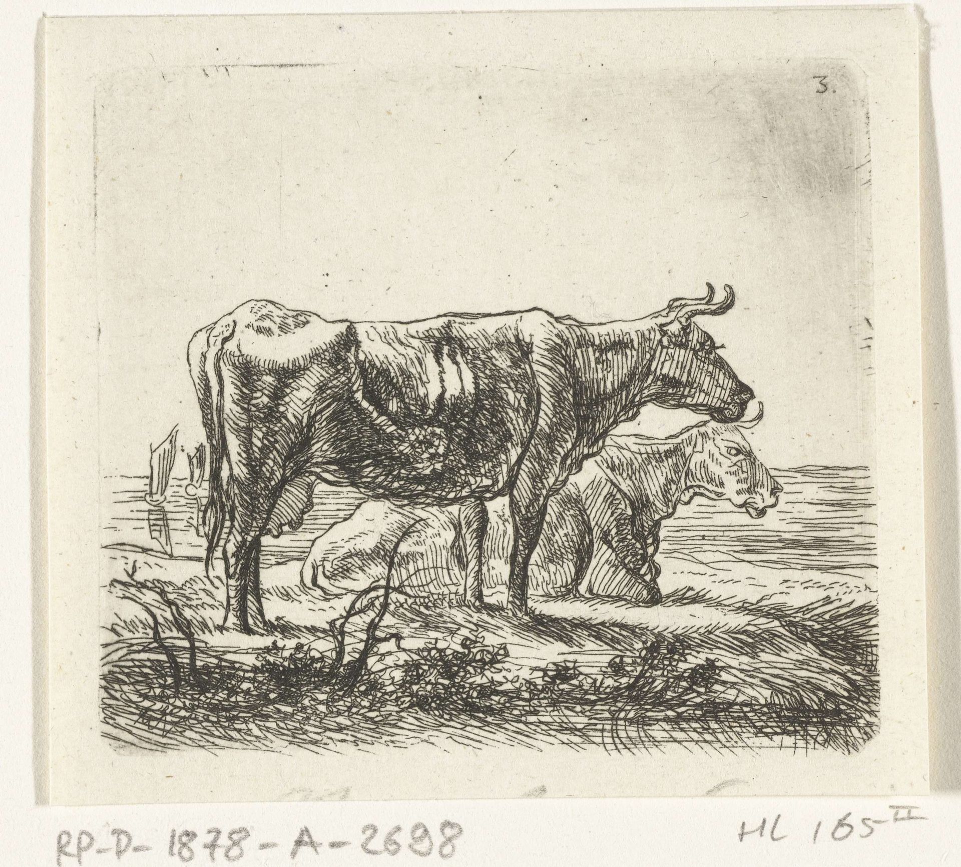 Twee koeien bij een plas met bootjes by Ernst Willem Jan Bagelaar