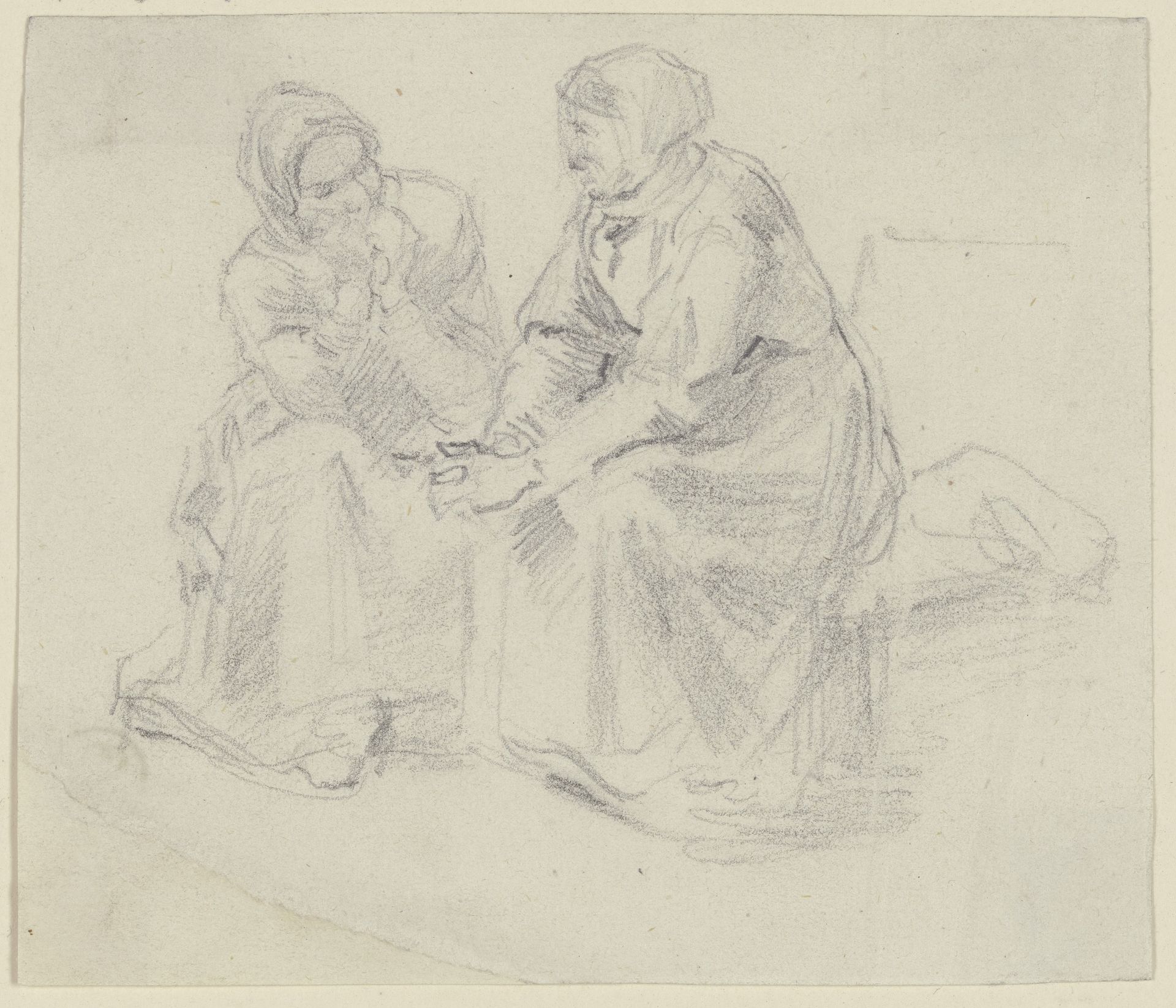 Zwei Bauersfrauen im Gespräch by Anton Burger