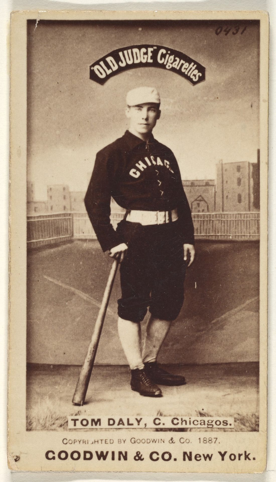 Tom Daly, Catcher, Chicago, from the Old Judge series (N172) for Old Judge Cigarettes by Goodwin & Company