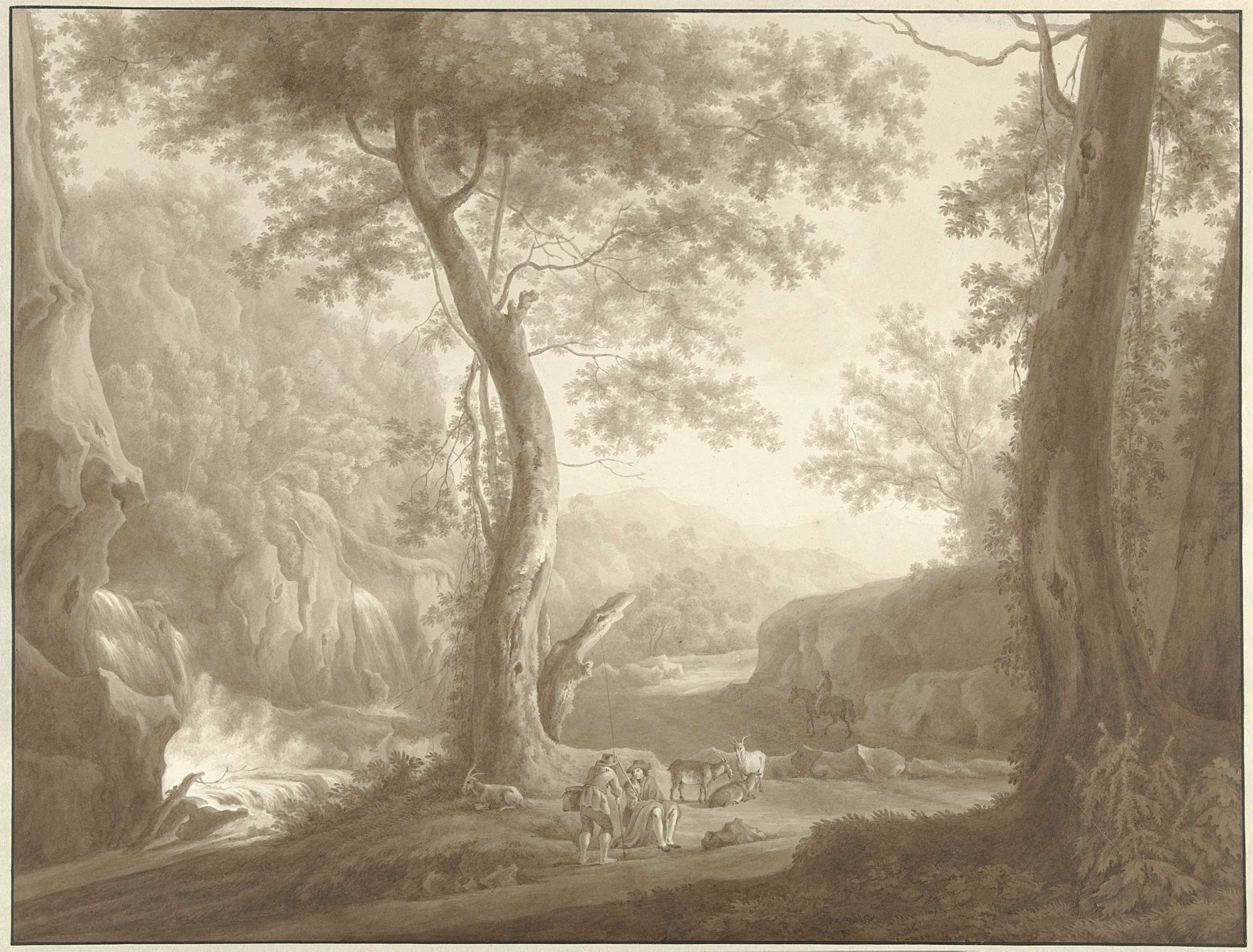 Berglandschap met geitenhoeder en reiziger by W. Regnu