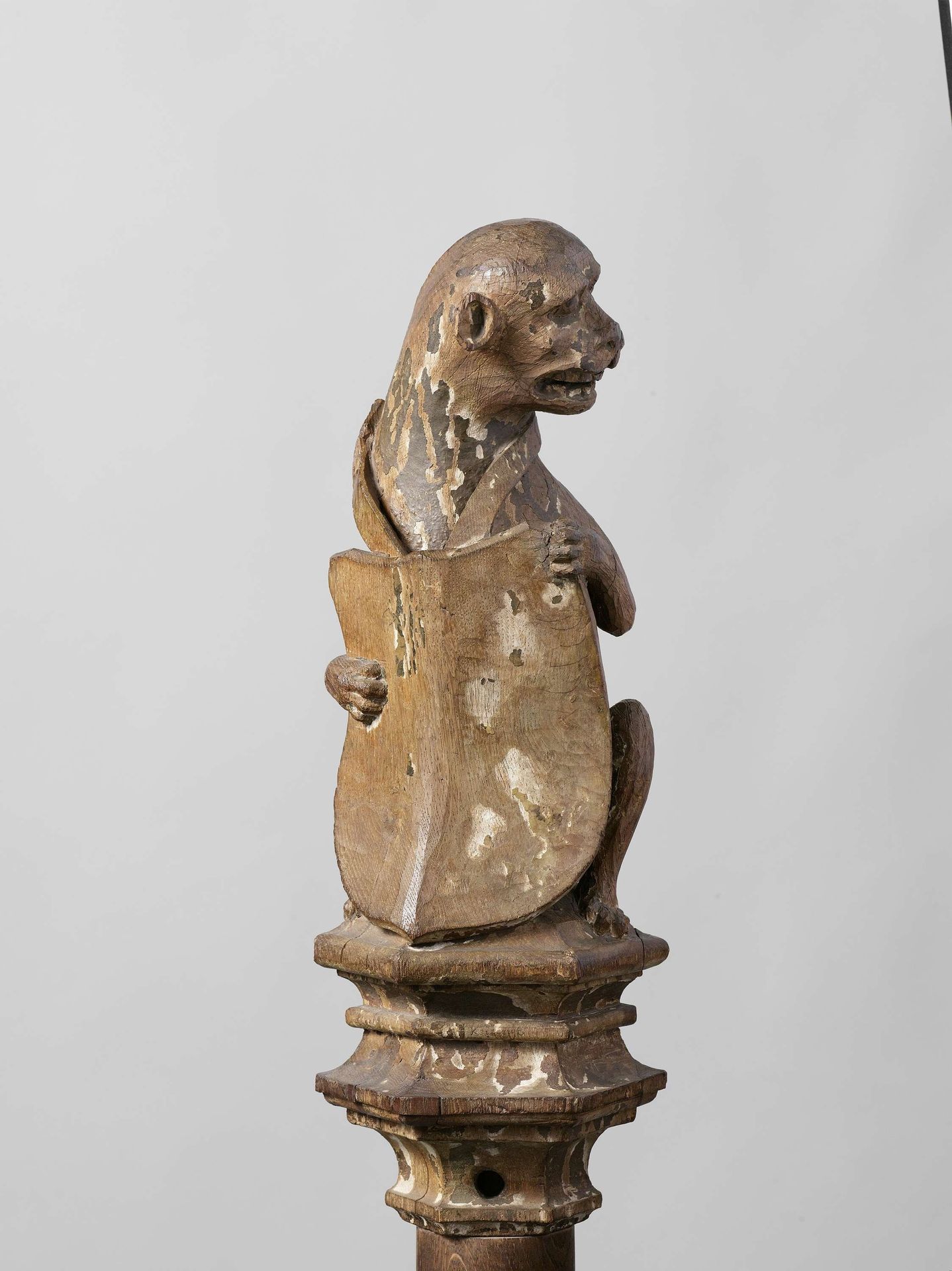 Monkey Supporting an Escutcheon, from the Top of a Balustrade or the Backrest of the Stadholder’s Chair in the Rolzaal in the Hof van Holland, The Hague by Joost Janszoon