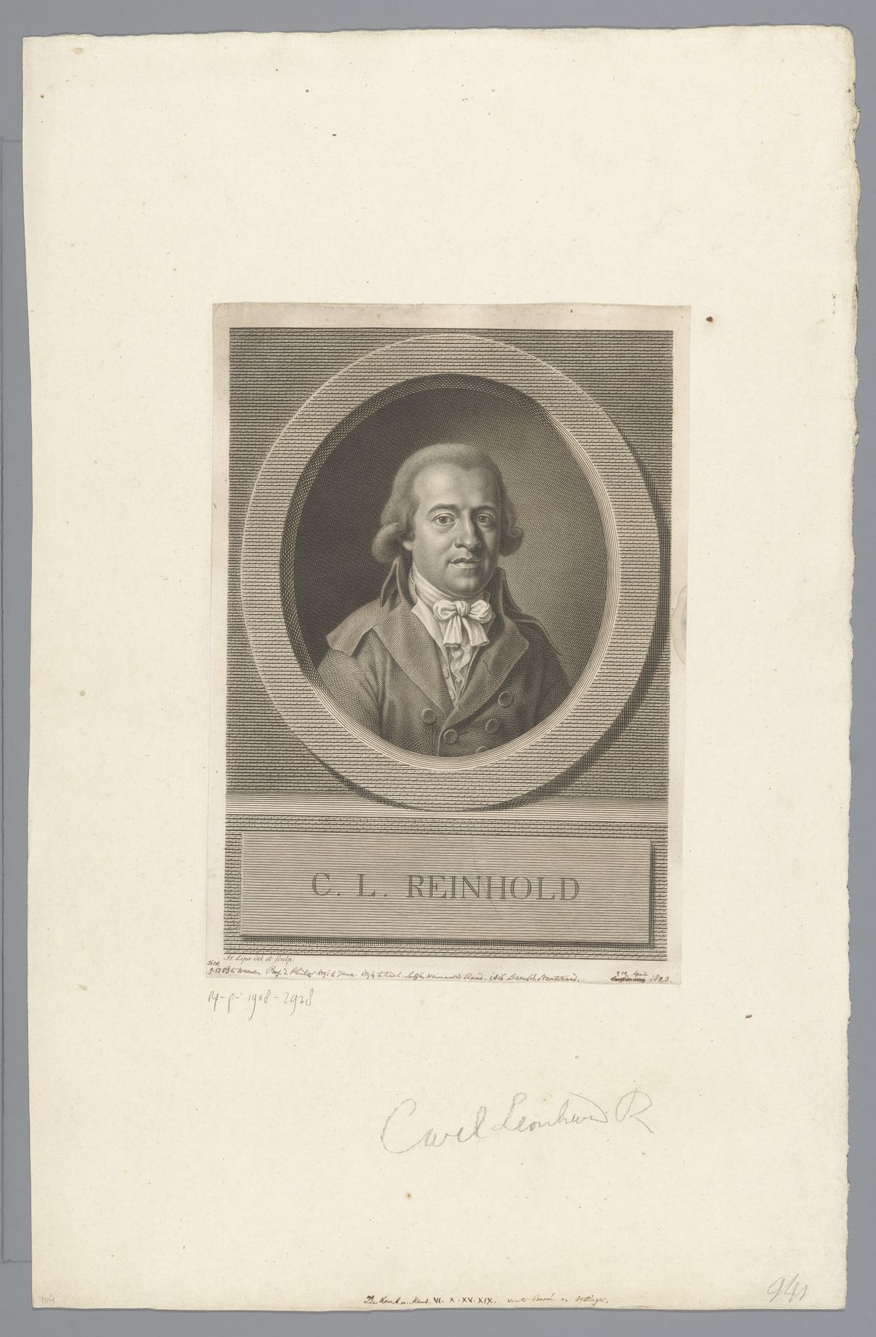 Portret van Carl Leonhard Reinhold by Johann Heinrich Lips
