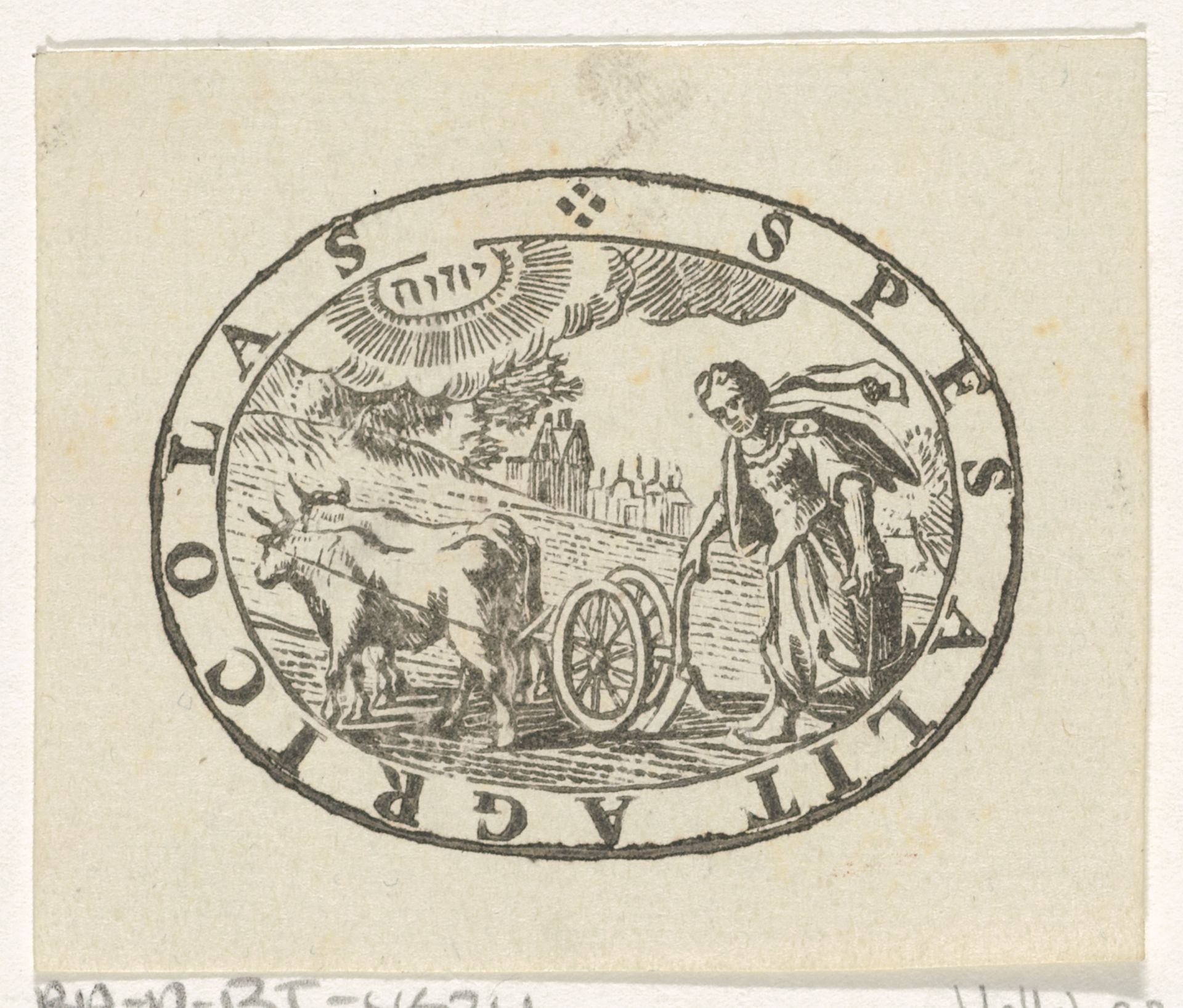 Vignet met Hoop die het land ploegt by Isaac Vincentsz. van der Vinne