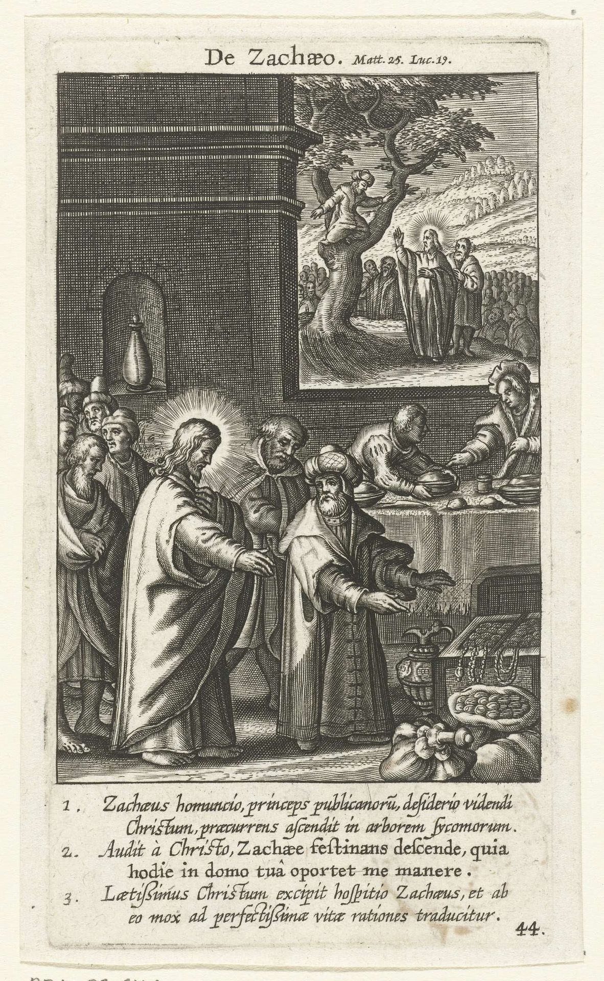 Christus in het huis van de hoofdtollenaar Zacheüs by Boëtius Adamsz. Bolswert