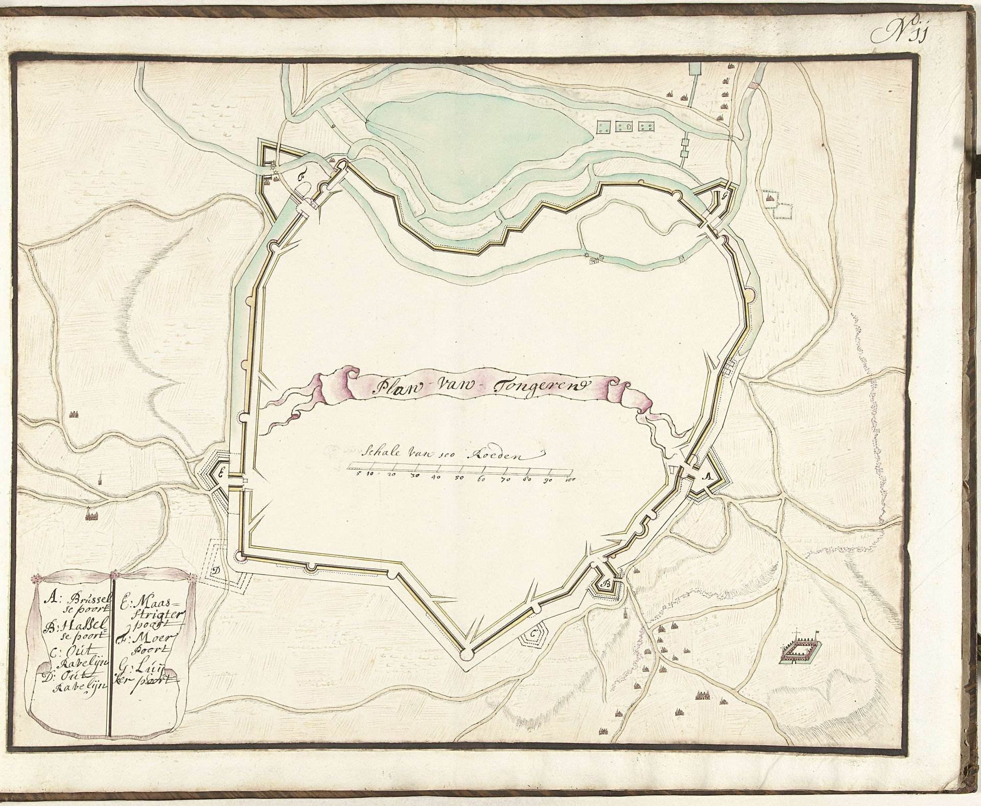 Plattegrond van Tongeren, ca. 1701-1715 by Samuel Du Ry de Champdoré