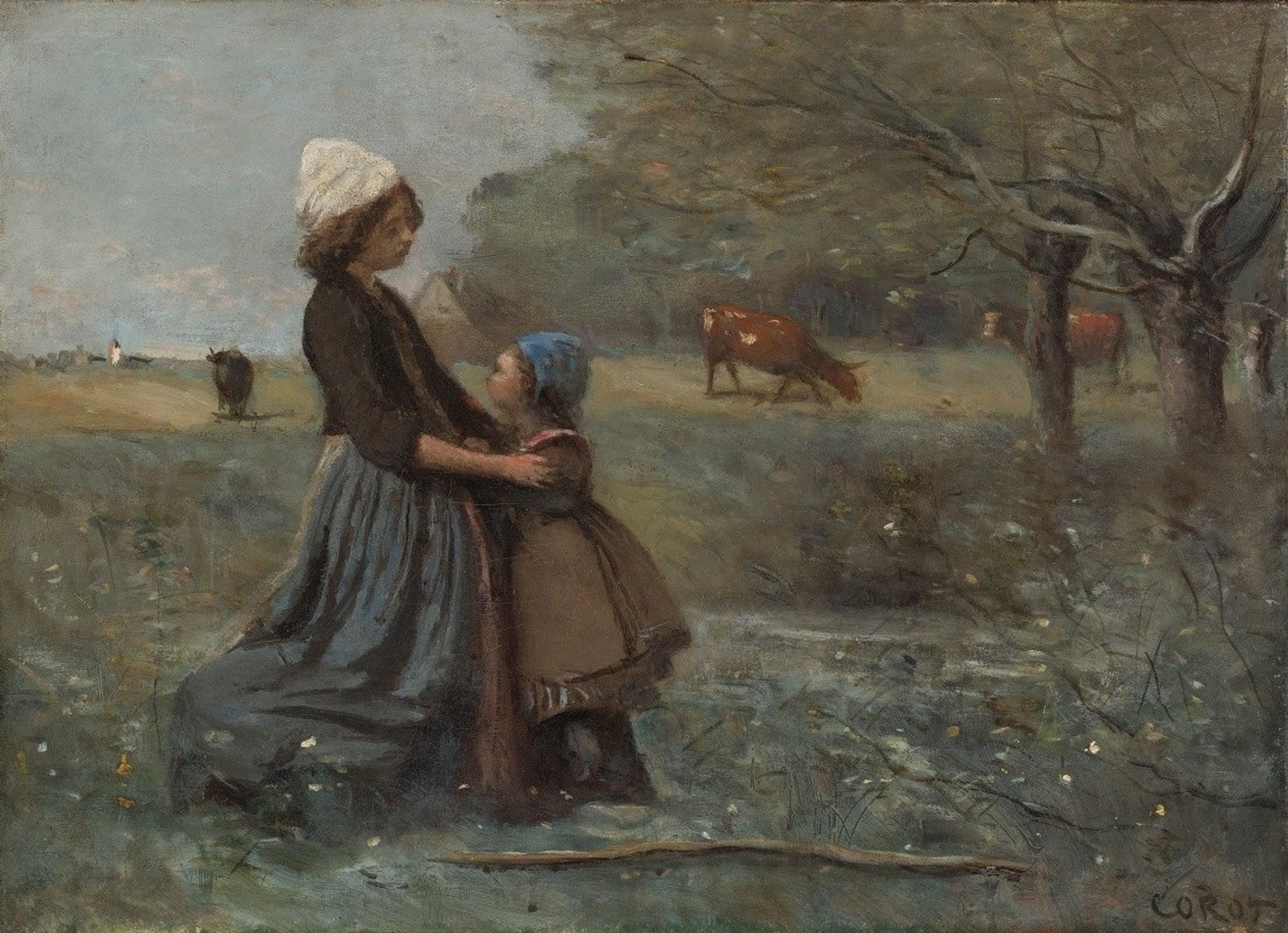 Les Deux Sœurs Dans La Prairie by Camille Corot